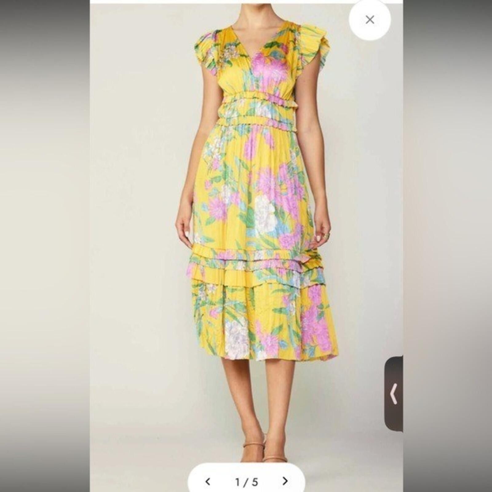 Current Air Current Air $114 Yellow Floral Pleated Midi Dress, Size S Size S / US 4 / IT 40 - 1 Thumbnail
