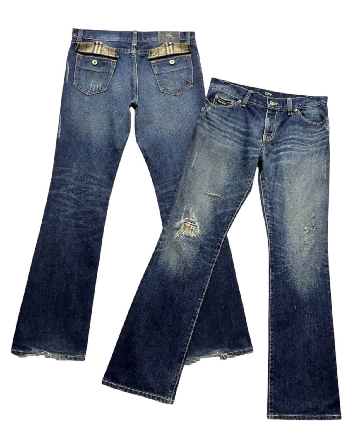 Black Label Burberry Black Label Nova Check Distressed Flare Denim Size US 32 / EU 48 - 1 Thumbnail