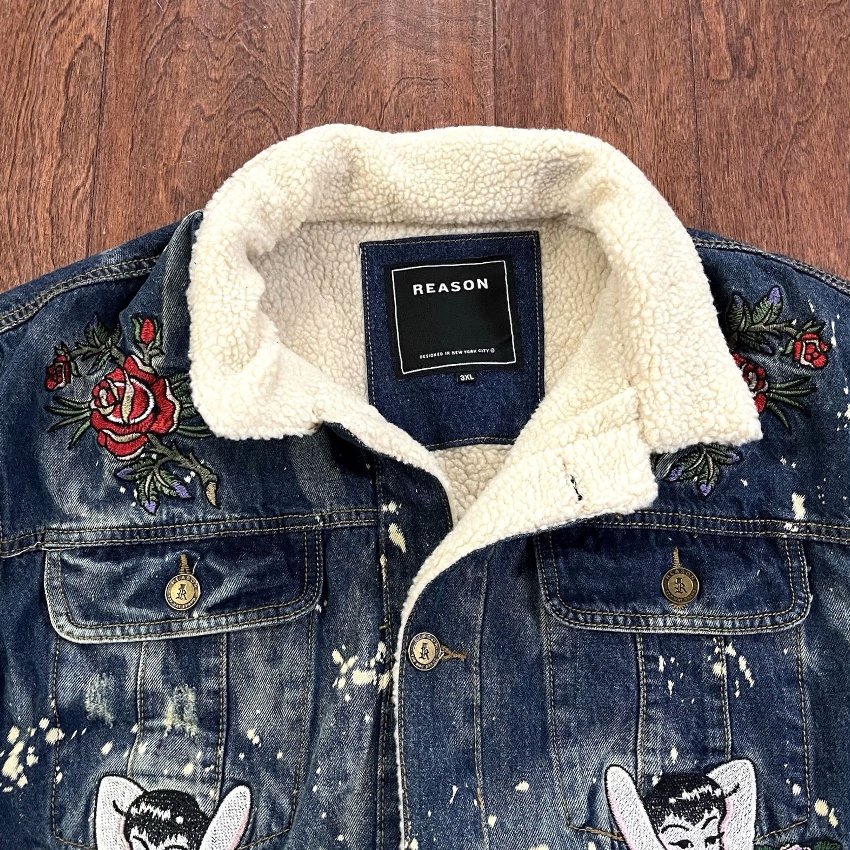 Reason Reason Denim Sherpa Trucker Jean Jacket 3XL Death Before Dishonor Embroidered Mens Jacket Bomber Denim Blue Size US 39 - 4 Thumbnail