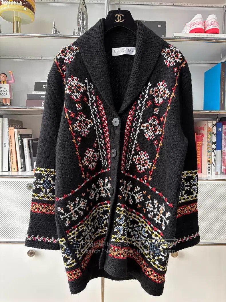 Dior Dior Black lapel jacquad single-breasted knitted jacket Size XS / US 0-2 / IT 36-38 - 1 Thumbnail