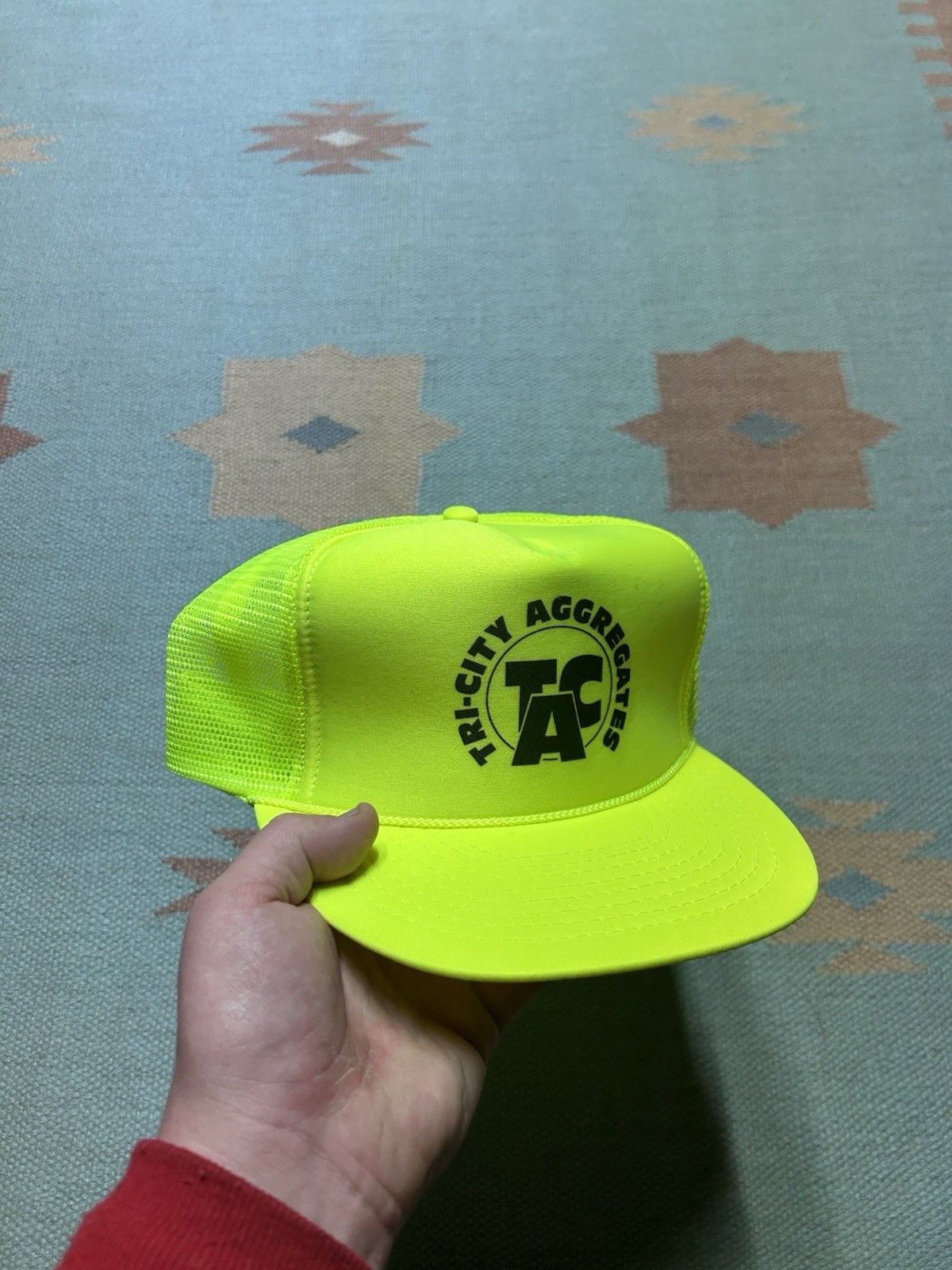 Vintage Vtg 80s trucker hat Tri City Aggregates hi via neon TCA snap Size ONE SIZE - 1 Thumbnail