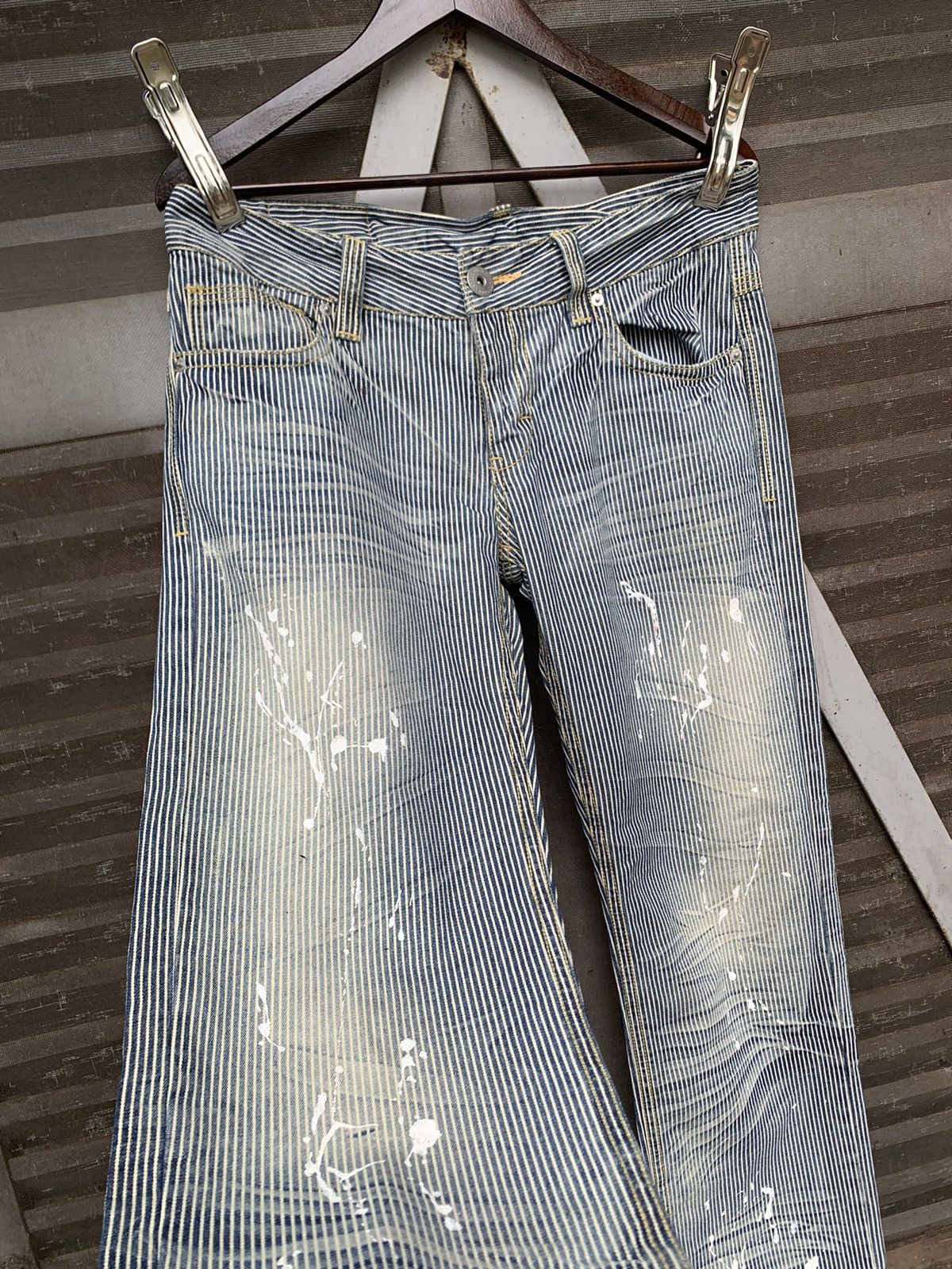 Vintage 👹Vintage Striped Pants W Paint Splatter Baggy Pants (WOMAN) Size US 34 / EU 50 - 6 Thumbnail