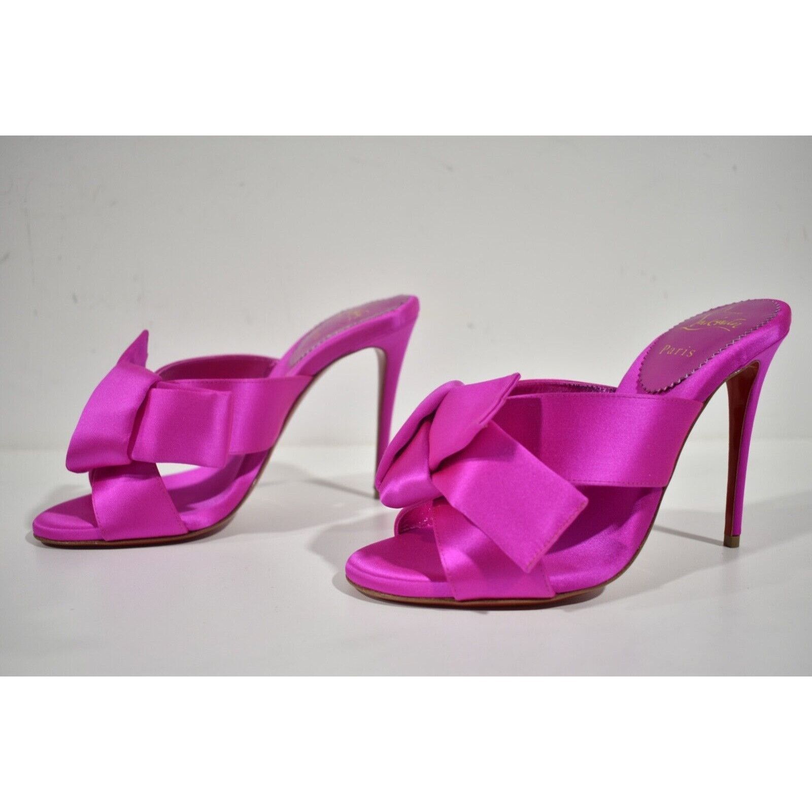 Christian Louboutin Matricia 100 Holly Pink Satin Backless Sandal Heel Pump 36 Size US 6 / IT 36 - 9 Thumbnail