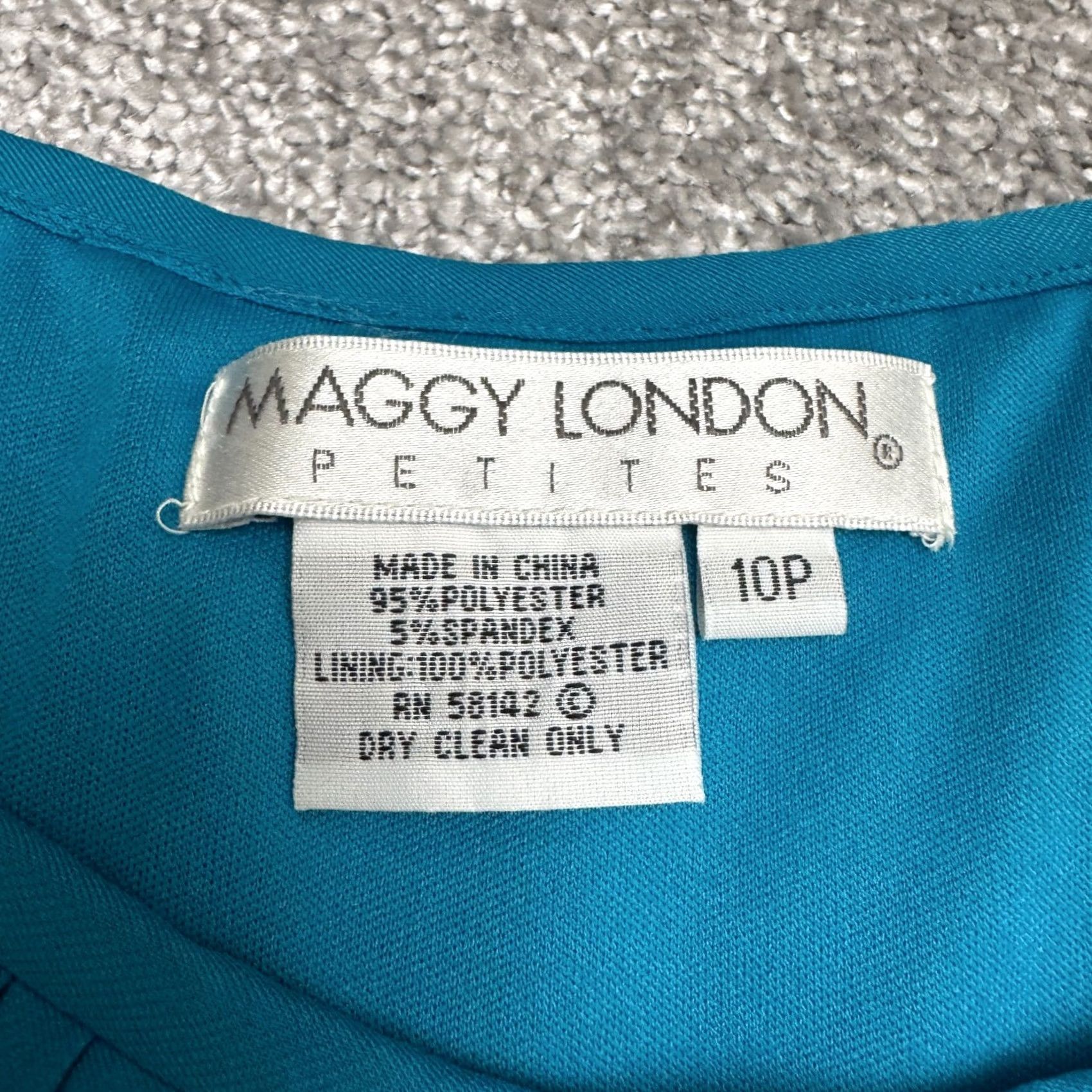 MAGGY LONDON Maggy London A-Line Dress Womens 10P Petite Ruched Wrap Fit & Flare Short Sleeve Teal Blue Size L / US 10 / IT 46 - 3 Thumbnail