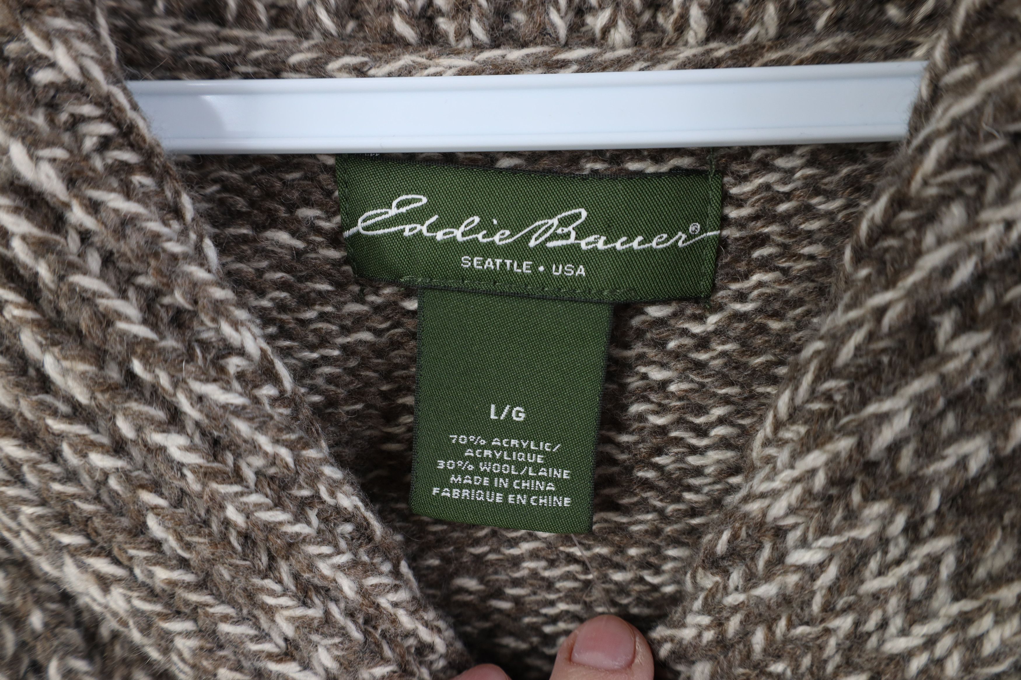 Eddie Bauer Deadstock Vintage Y2K Eddie Bauer Knit Shawl Sweater Brown Size US L / EU 52-54 / 3 - 9 Thumbnail