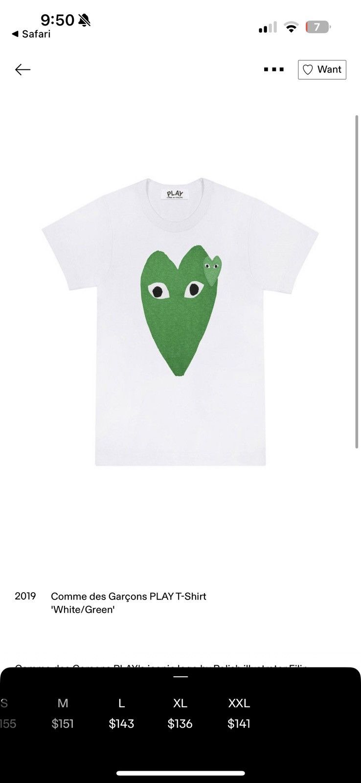 Comme des Garcons Comme des Garçons PLAY T-Shirt White/Green Size US L / EU 52-54 / 3 - 5 Thumbnail