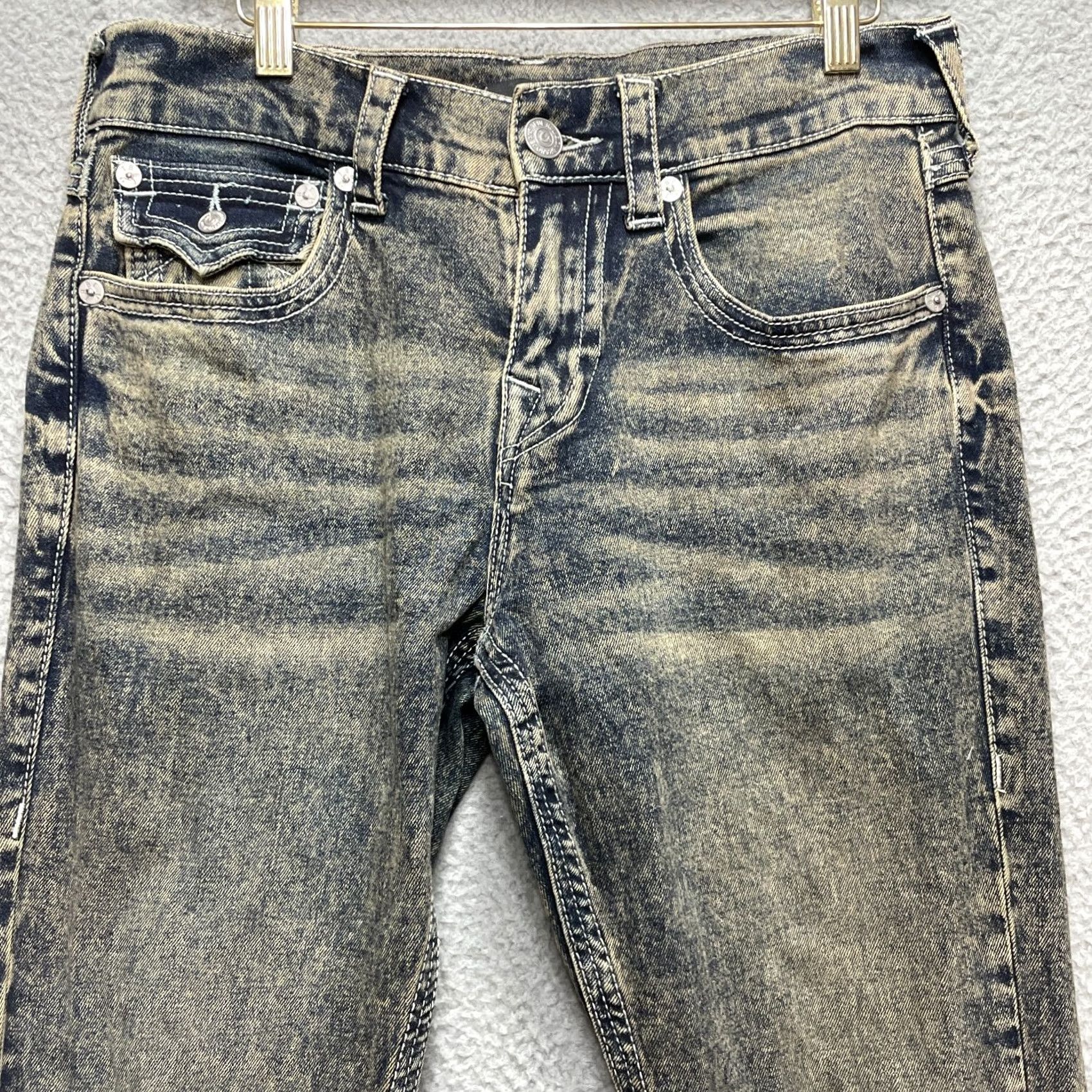 TRUE RELIGION Ricky Relaxed Straight Jeans Mens 29x33 Black Wash Flap