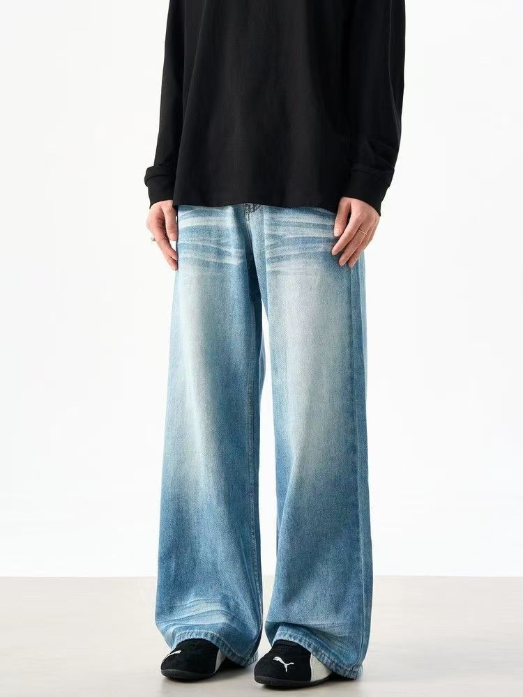Jean Blue washed vintage light blue distressed whisker jeans Size US 32 / EU 48 - 4 Thumbnail