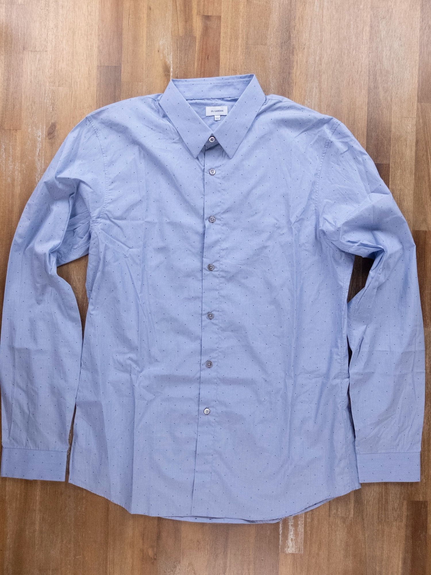Jil Sander JIL SANDER blue slim fit striped polka dots shirt 42 XL Size US XL / EU 56 / 4 - 5 Thumbnail