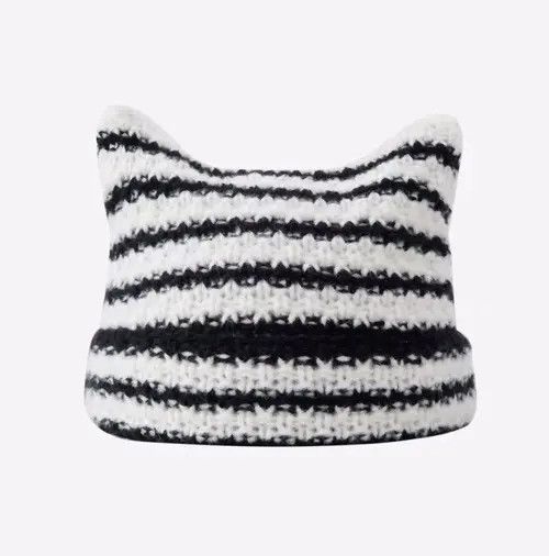 Other Retro y2k unisex cat ear striped beanie hat Size ONE SIZE - 3 Thumbnail