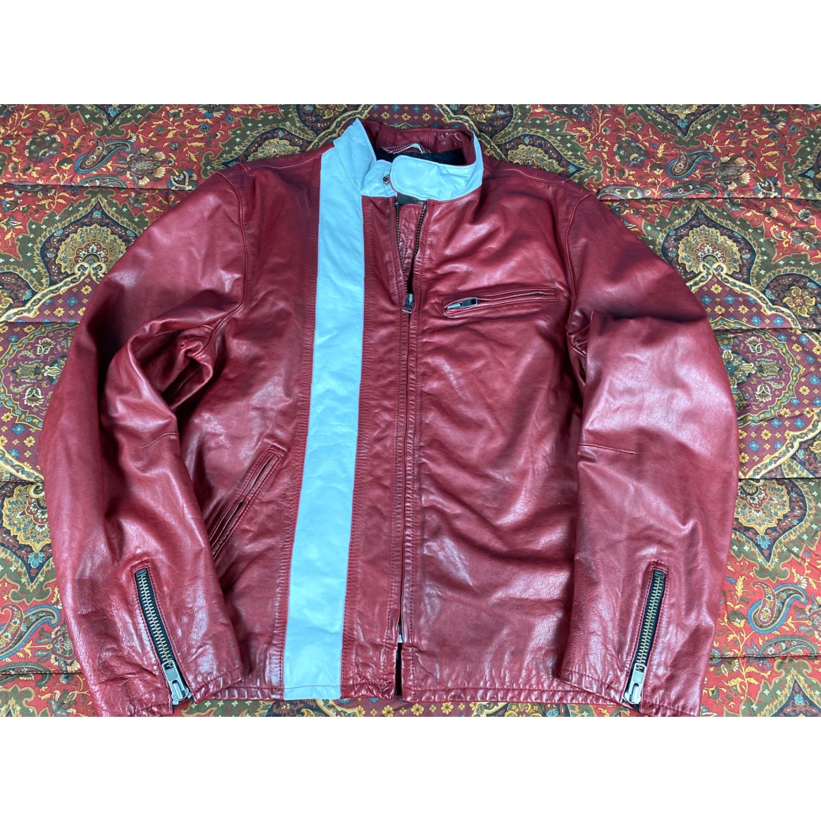 Gap VINTAGE GAP PRODUCT RED LEATHER CAFE RACER Motorcycle Jacket Mens Sz L Red Biker Riding Size US L / EU 52-54 / 3 - 2 Thumbnail