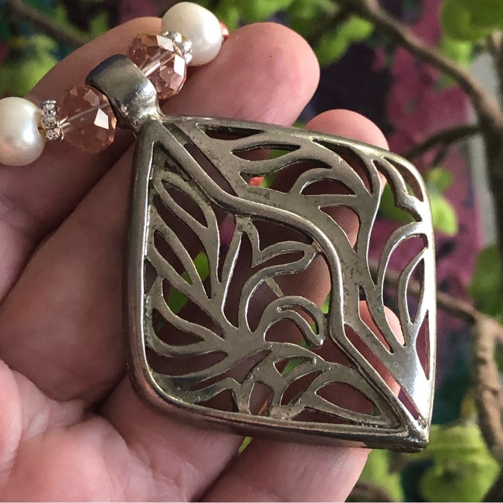Handmade Handcrafted repurpose large filigree pendant Pearl necklace Size ONE SIZE - 2 Thumbnail