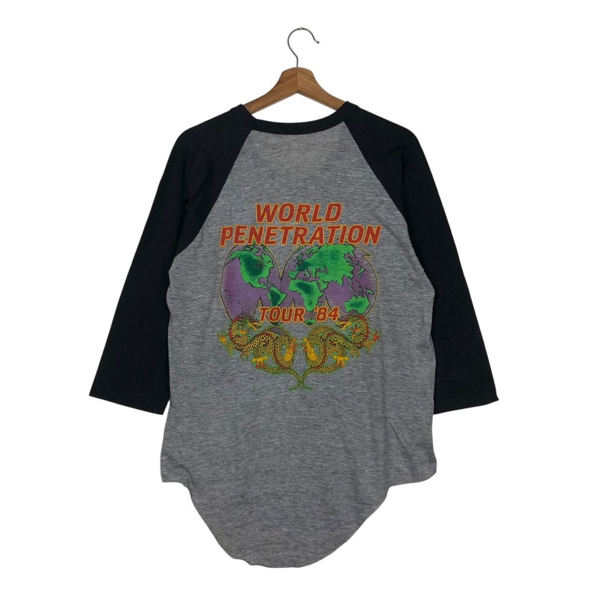 Band Tees 🔥VINTAGE 1984 TOUR WORLD PENETRATION BAND 3 QUARTER BIG LOGO Size US L / EU 52-54 / 3 - 12 Thumbnail