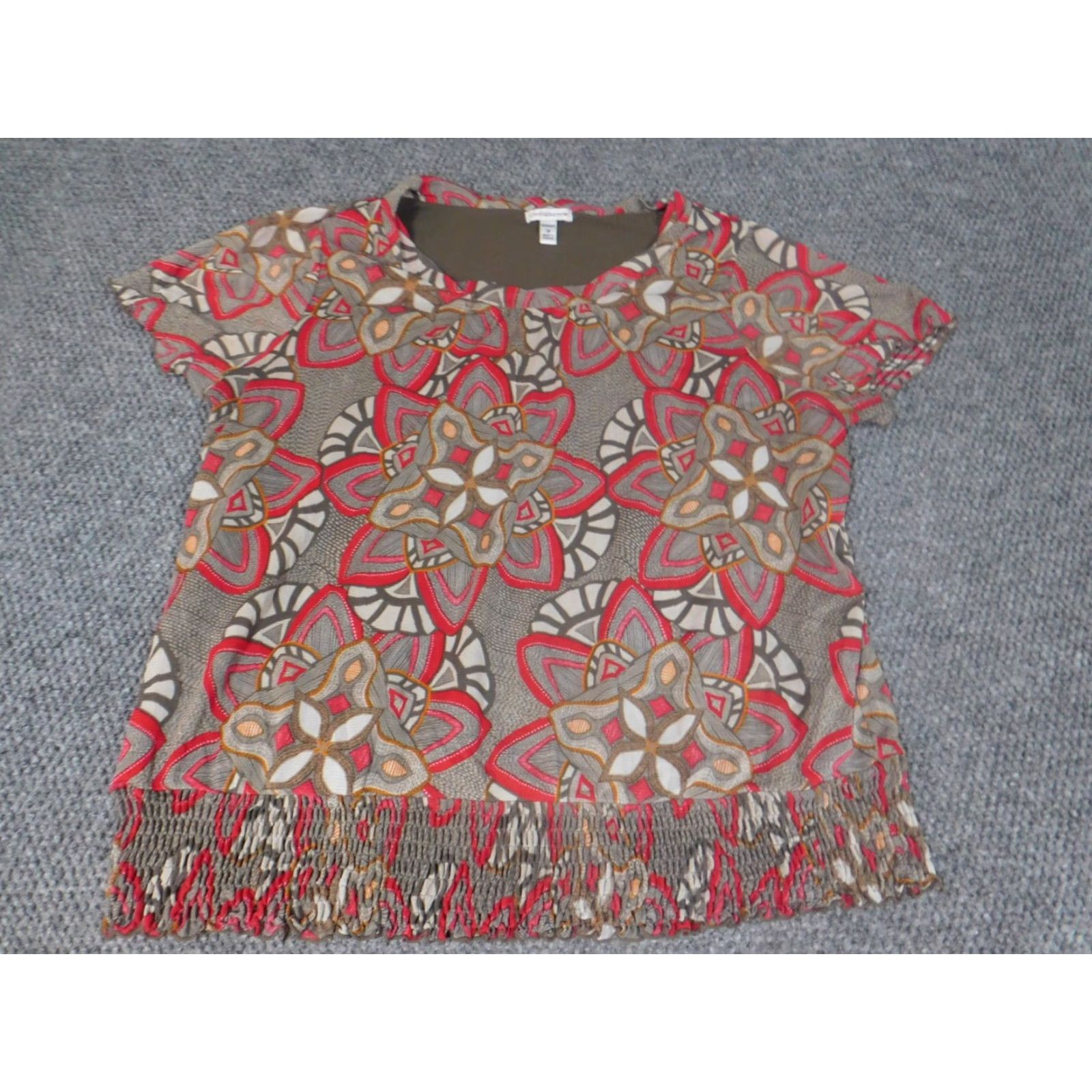 Croft & Barrow Croft & Barrow Blouse Womens 1X Red Floral Short Sleeve Collared Button Stretch Casual Nylon Size XL / US 12-14 / IT 48-50 - 2 Thumbnail