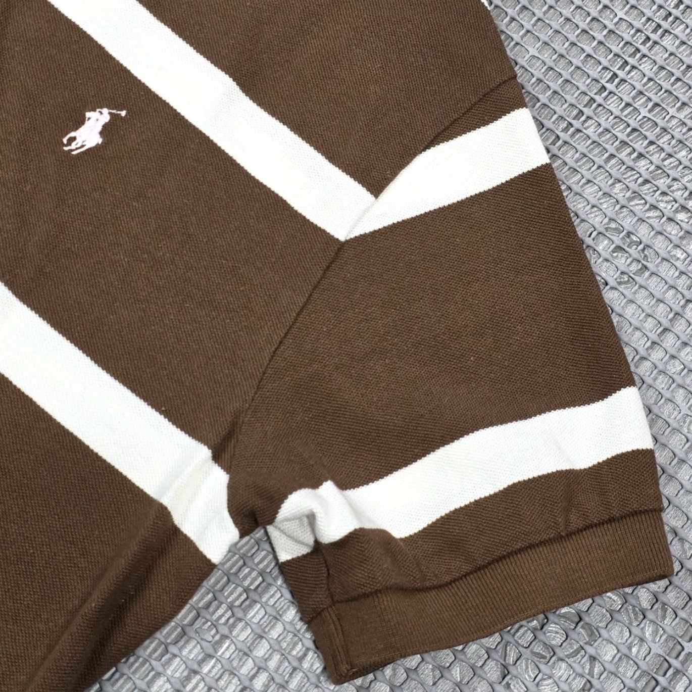 VINTAGE Polo Ralph Lauren Shirt L Brown White Short Sleeve Pique Polo Ralph Lauren Polo Shirt L Brown White Short Sleeve Pique Pink Pony 90s USA Mens