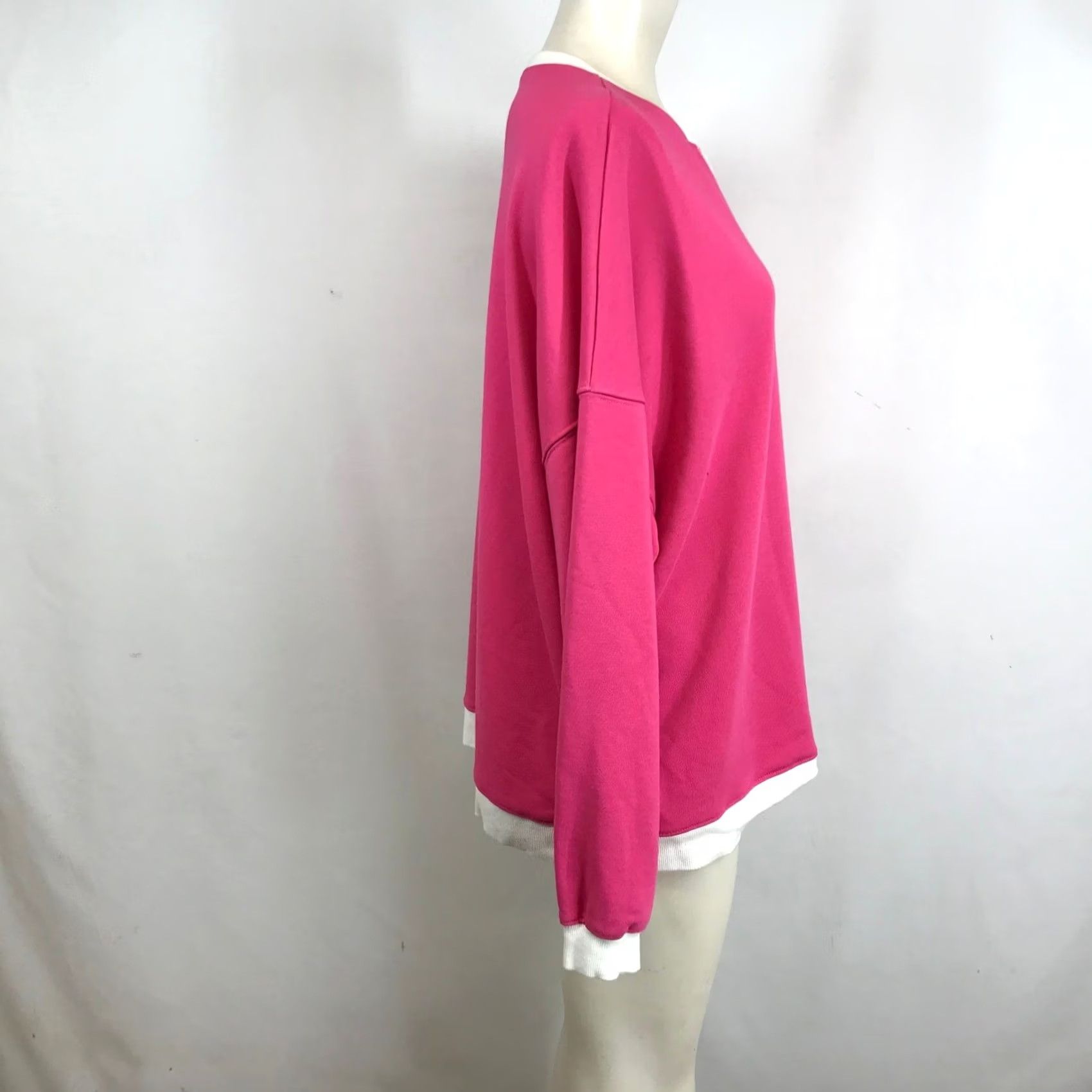 Pinko Oversized Sweatshirt Large Pink White Contrast Trim Layered Womens Size L / US 10 / IT 46 - 4 Thumbnail