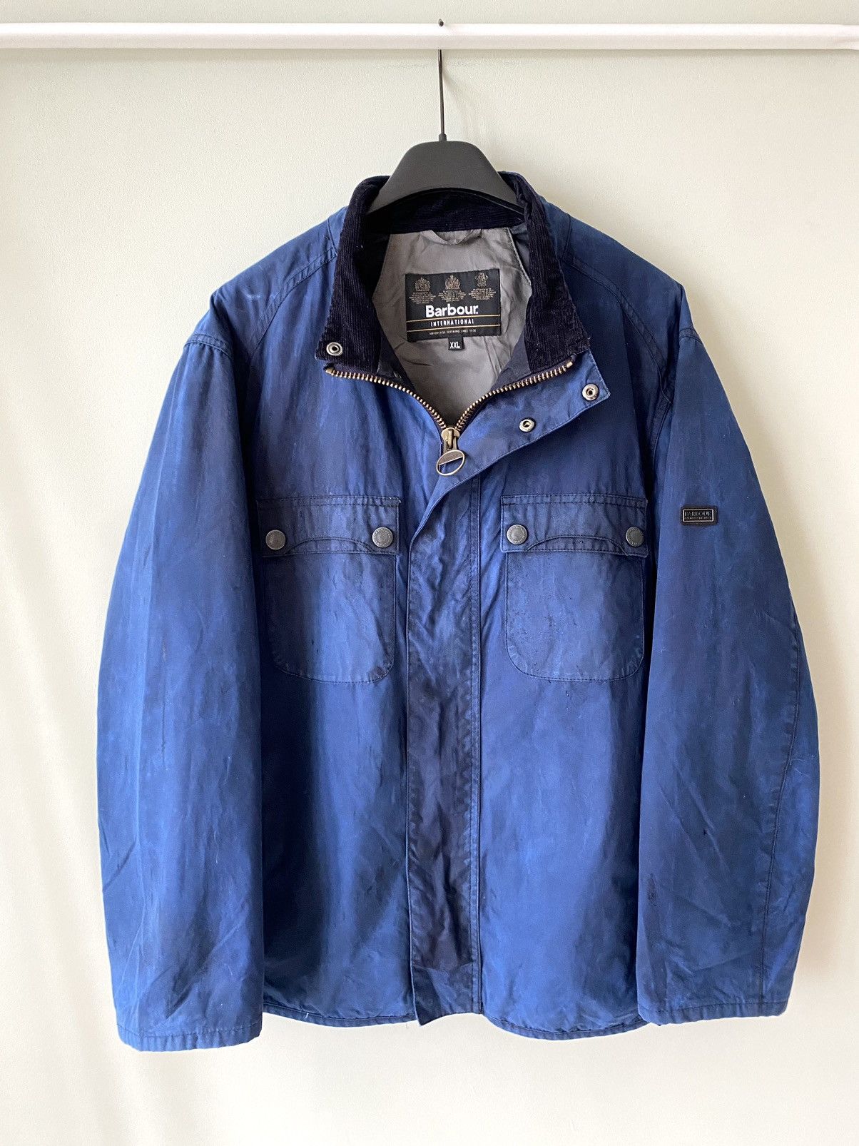 image of Ss17 Barbour International Lock Wax Jacket in Blue, Men's (Size 2XL)