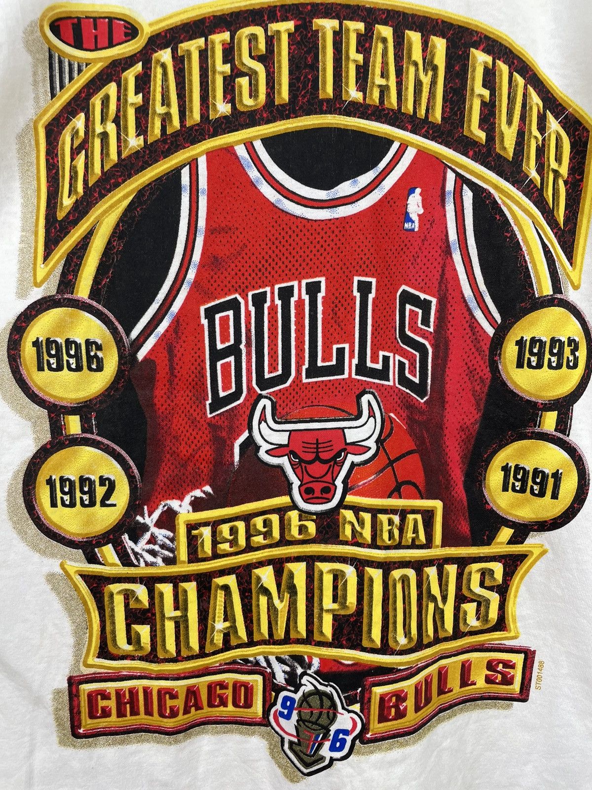 NBA Rare Vintage 90s Chicago Bulls 1996 Champions t shirt Size US L / EU 52-54 / 3 - 4 Thumbnail