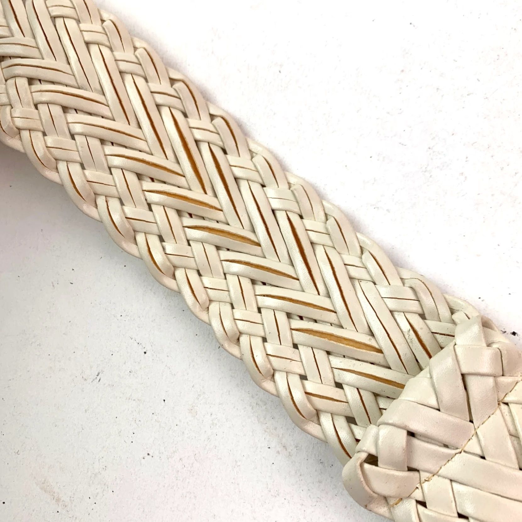 Vintage VINTAGE Womens Belt Cream 41" Faux Leather Braided/Woven 2" Wide Size ONE SIZE - 6 Thumbnail