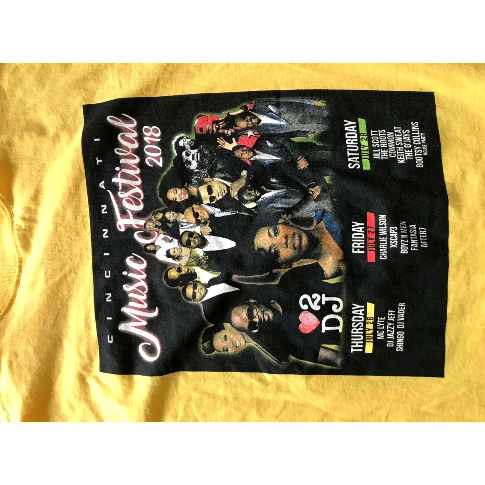 Gildan 2018 Cincinnati Music Fest Common Boyz 2 Men Band Concert Tour Shirt Sz L Mens T-Shirt Yellow Graphic Tee Music Size US L / EU 52-54 / 3 - 5 Thumbnail