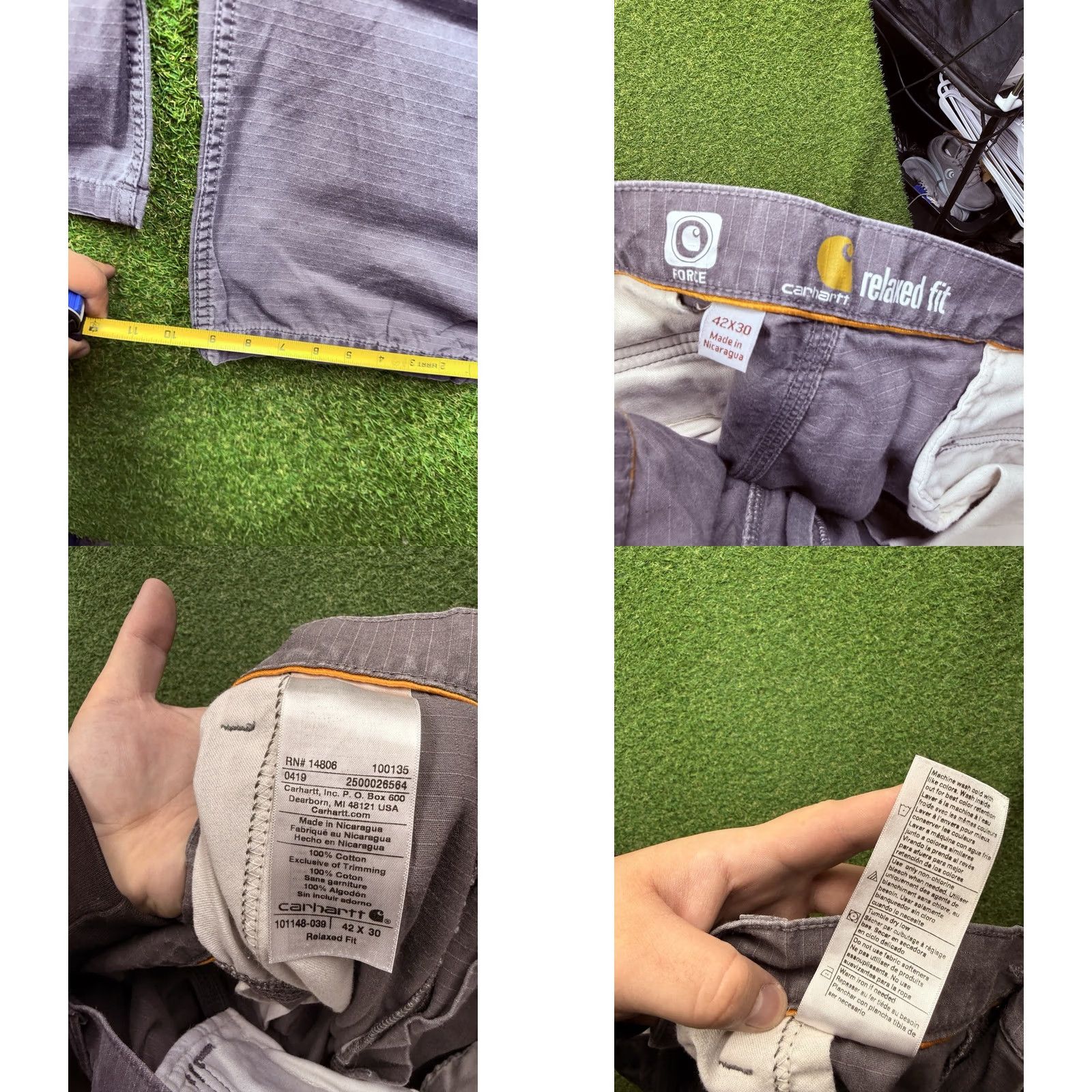 Carhartt Carhartt Pants Mens 42x30 Relaxed Fit Gray Work Pants Cargo 101148-039 Style: Cargo, 5-Pocket, Button Zip Closure, Canvas Workwear Size US 42 / EU 58 - 8 Thumbnail