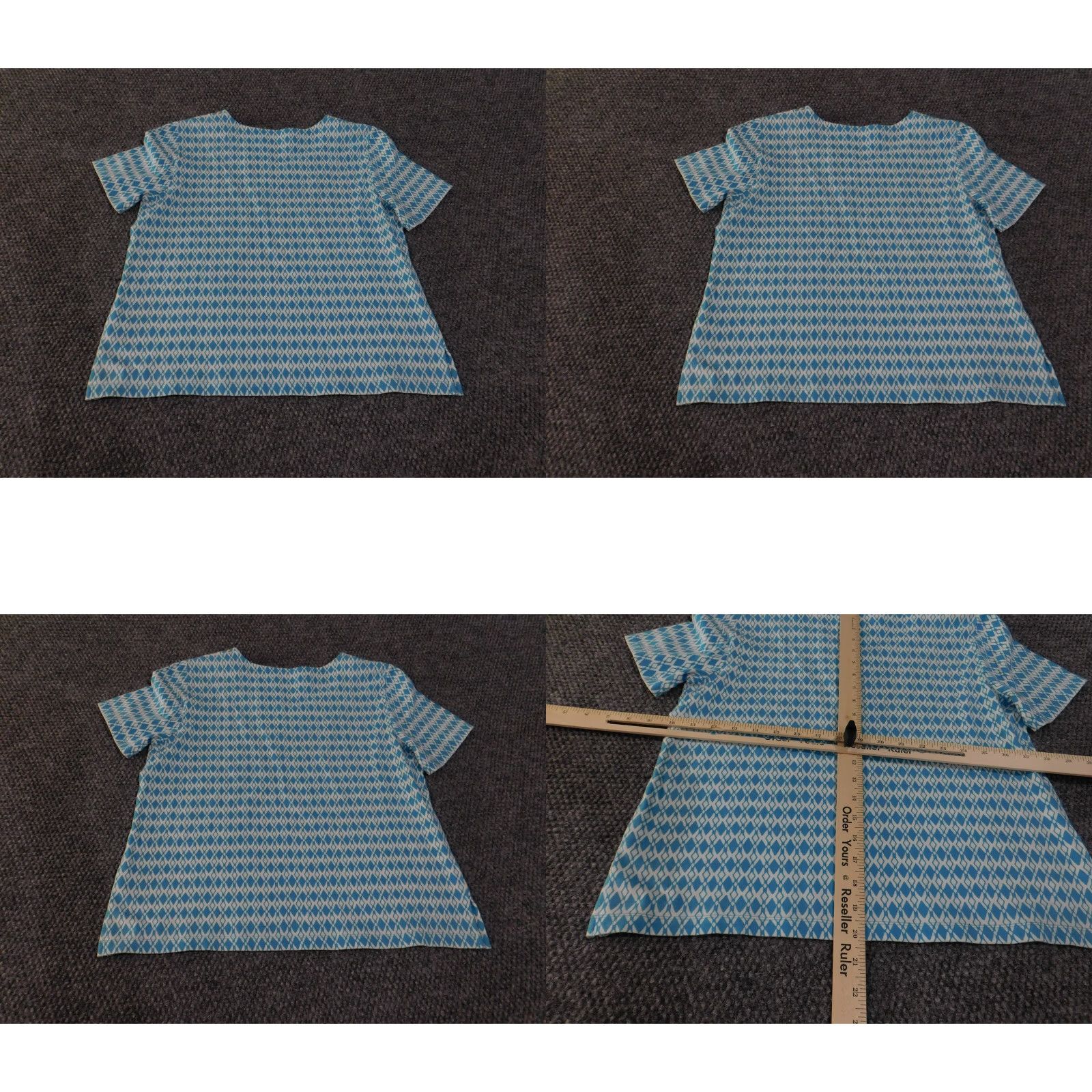 Vintage Alfred Dunner Shirt Womens Petite Small Blue Geometric Short Sleeve Embellished Beaded Top V-Neck Cotton Spandex Regular Fit, Bohemian Modern Size S / US 4 / IT 40 - 8 Thumbnail