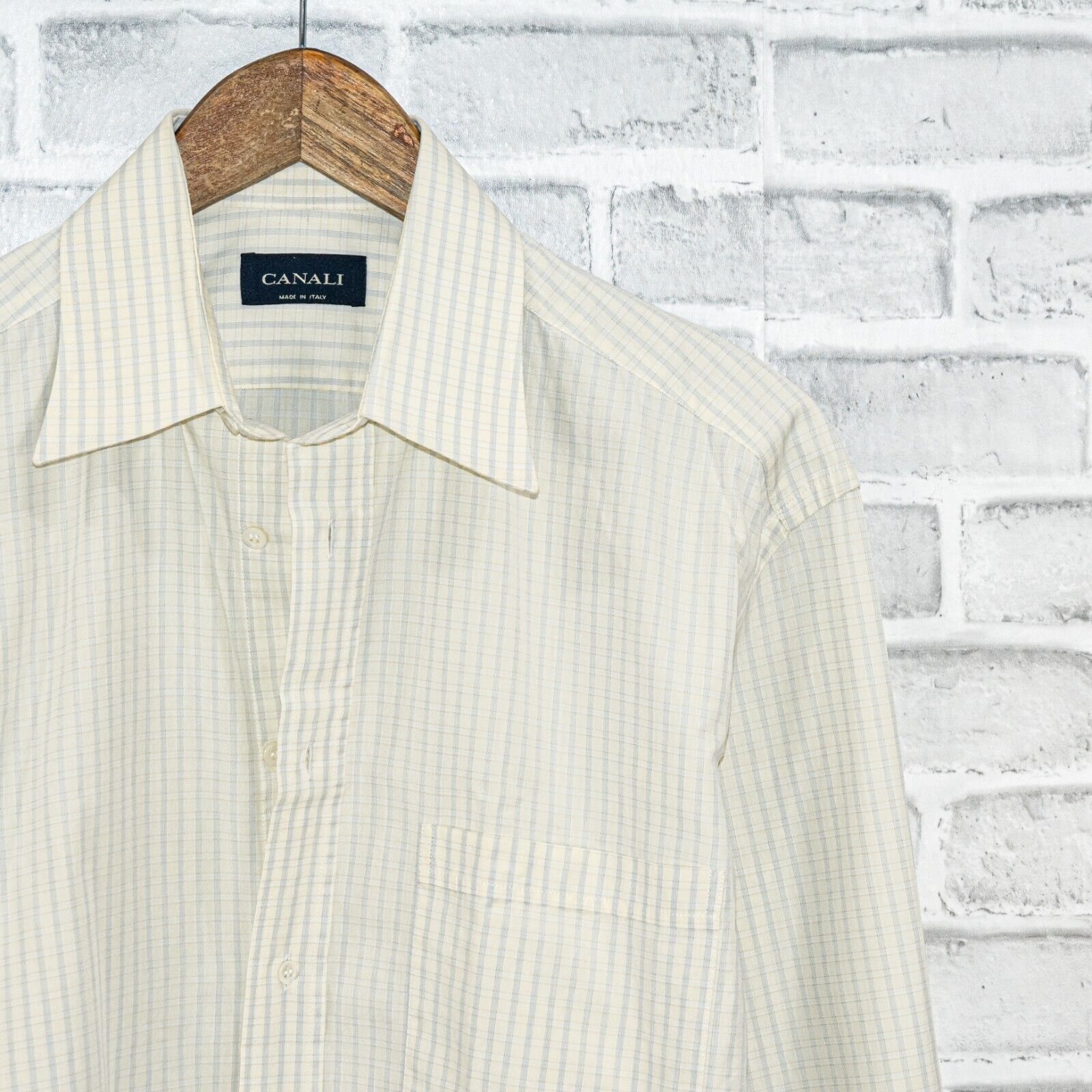 Canali CANALI Long Sleeve Button Down Dress Shirt Beige striped Size US M / EU 48-50 / 2 - 3 Thumbnail