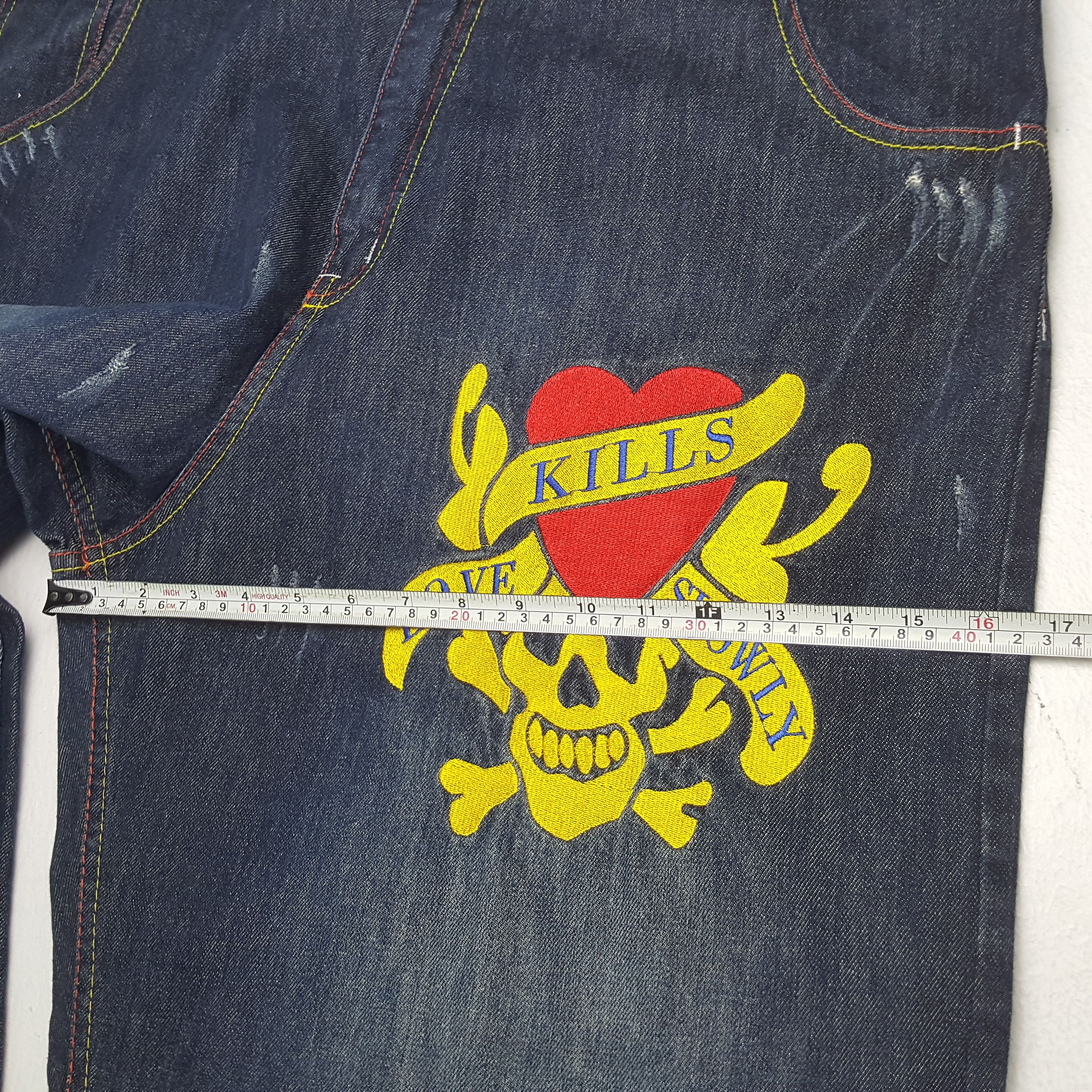 Christian Audigier × Ed Hardy × Vintage ED HARDY Fashion Designer Brand Custom Art Jeans Size US 43 - 9 Thumbnail