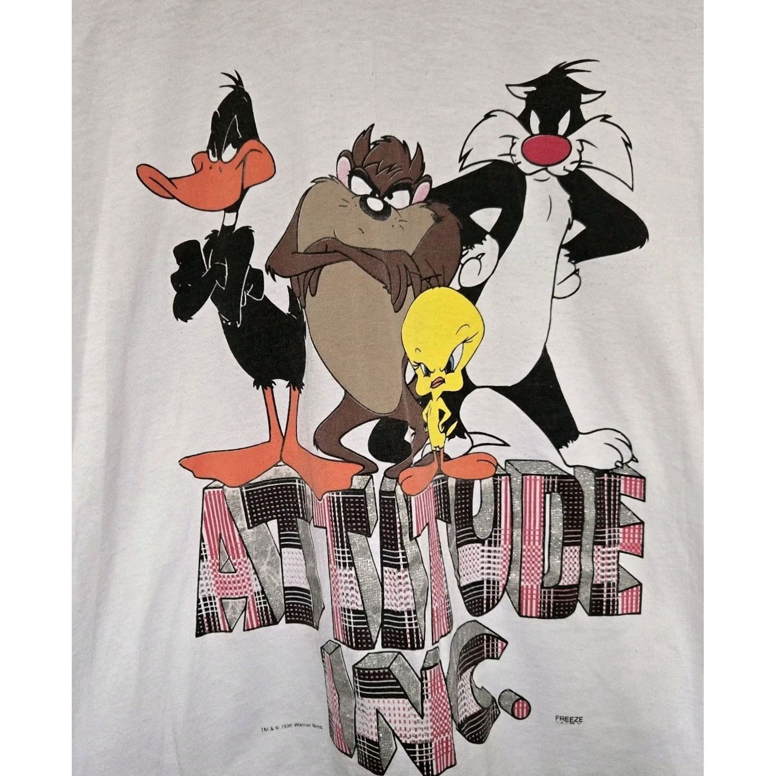 Vintage VINTAGE Looney Tunes T-Shirt White Adult Large Taz Sylvester Mens Short Sleeve 1990s Size US L / EU 52-54 / 3 - 4 Thumbnail