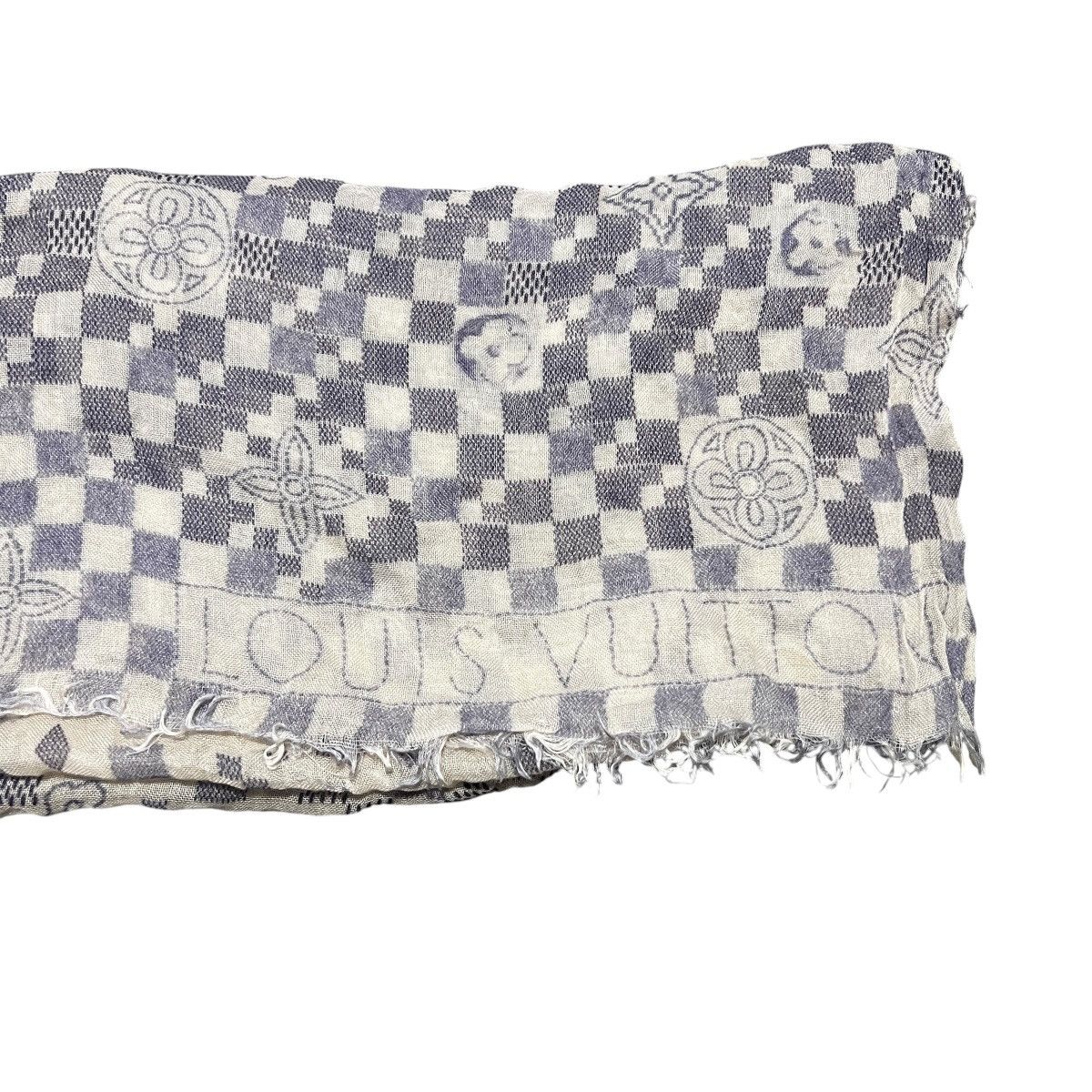 Louis Vuitton LOUIS VUITTON Cashmere Silk Damier Azur Monogram Print Scarf Size ONE SIZE - 3 Thumbnail