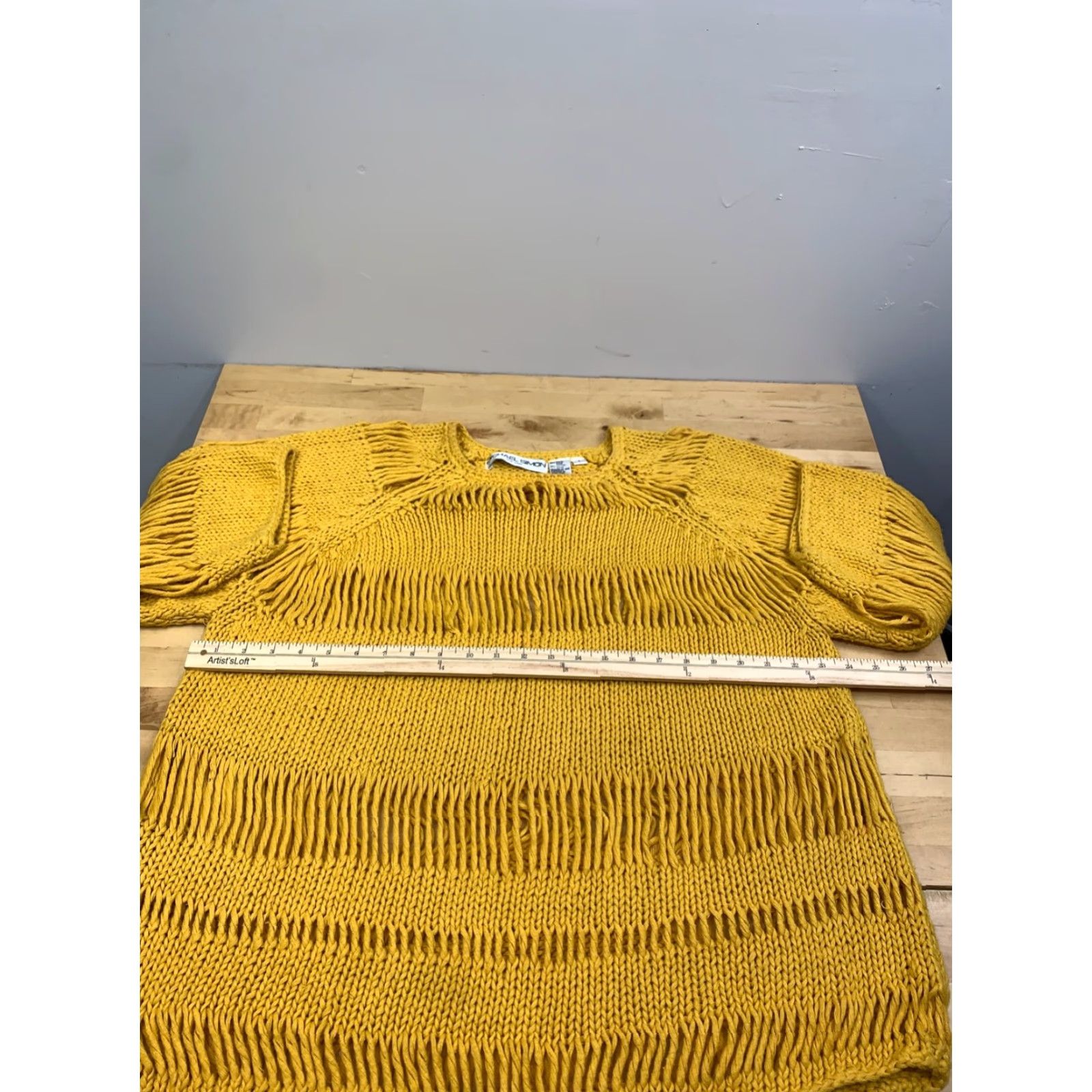 Simons VINTAGE Michael Simon Sweater Womens Yellow Knit 90s Short Sleeve Pullover 12661 Size XS / US 0-2 / IT 36-38 - 5 Thumbnail
