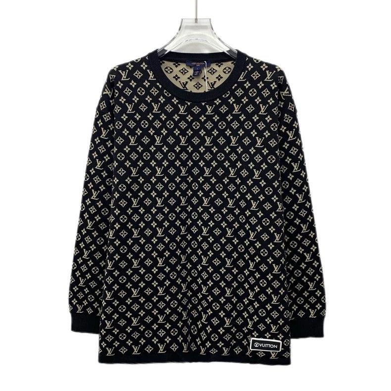 Louis Vuitton Louis Vuitton Black logo jacquard printed mulberry silk cr Size L / US 10 / IT 46 - 1 Thumbnail