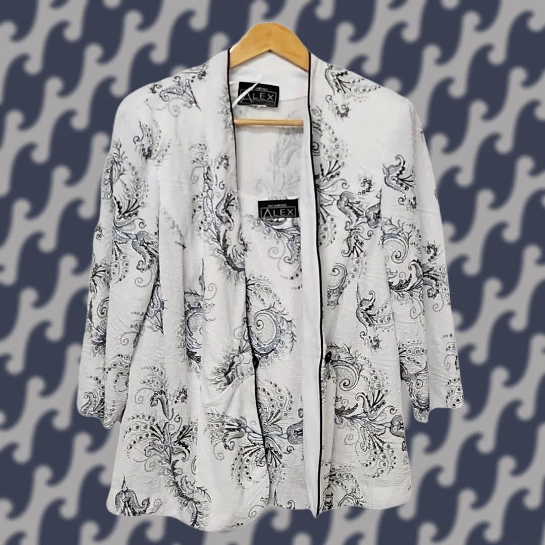 Alex Evenings Alex Evenings 2Pc Beaded Jacket Top Set Blazer Open Front Hip Length Black White Paisley L Womens Formal Set Size L / US 10 / IT 46 - 1 Thumbnail
