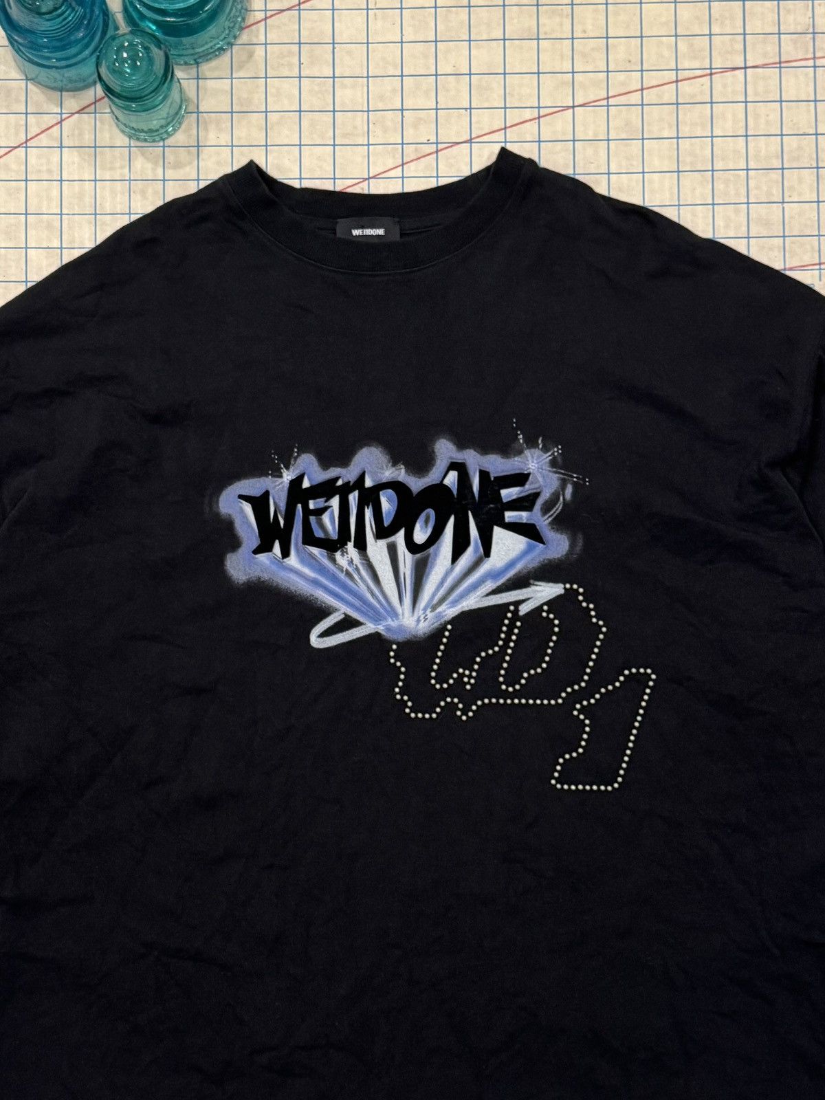 WE11DONE WE11DONE Crystal Logo Long Sleeve Black Mens MediumOversized Size US M / EU 48-50 / 2 - 3 Thumbnail