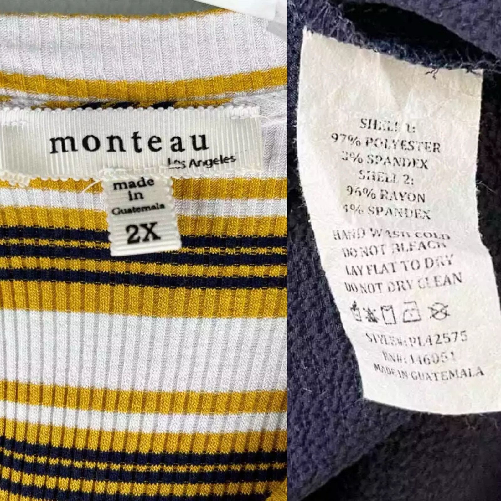 Other Monteau Jumpsuit 2X Navy Yellow Stripes SS Stretch Pockets Size 42" / US 20 - 8 Thumbnail
