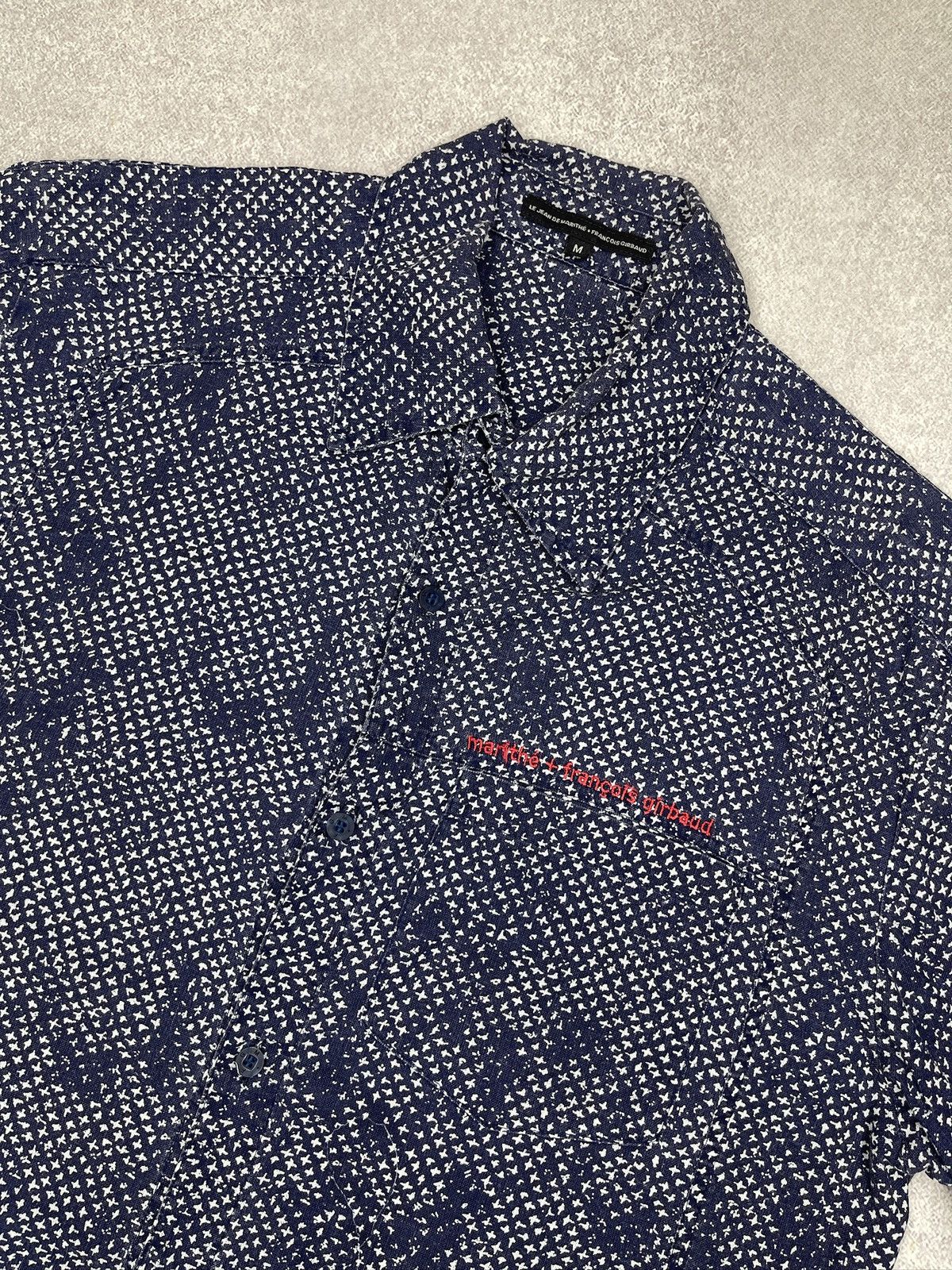 Marithe + Francois Girbaud Vintage Marithe Francois Girbaud Allover Print Logo Shirt Navy Size US M / EU 48-50 / 2 - 4 Thumbnail