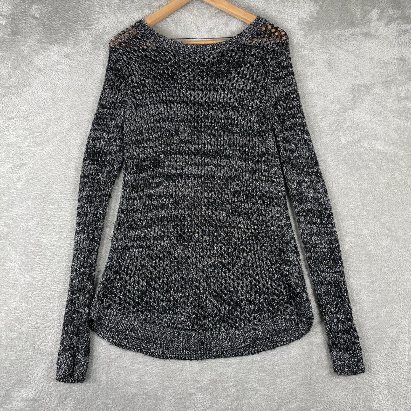 Apt. 9 Apt 9 Sweater Womens Large Black Metallic Open Knit Crochet Long Sleeve Size L / US 10 / IT 46 - 2 Thumbnail