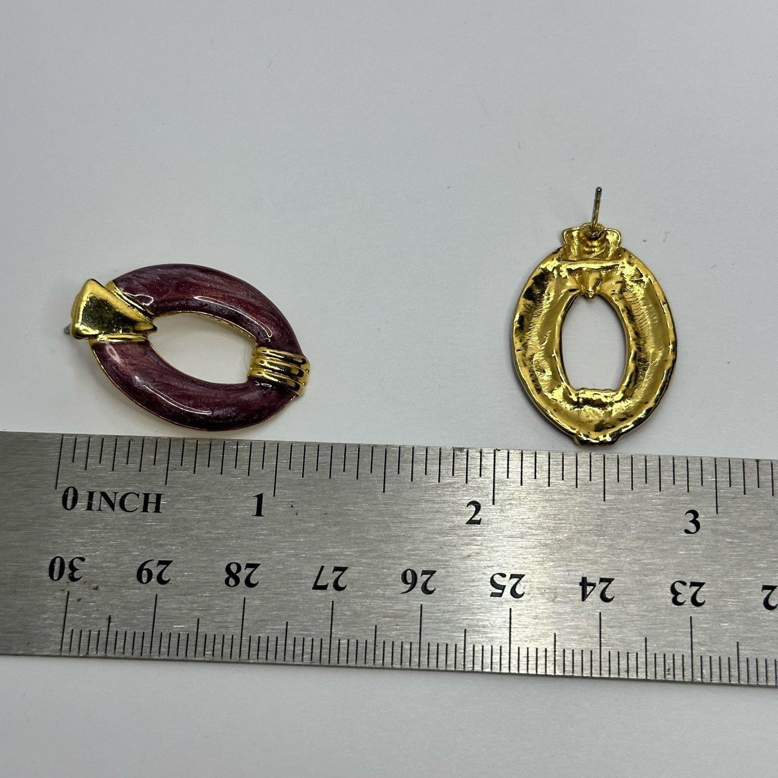 Vintage 80's Oval Post Earrings Purple Sparkle Enamel and Gold Stud Size ONE SIZE - 5 Thumbnail