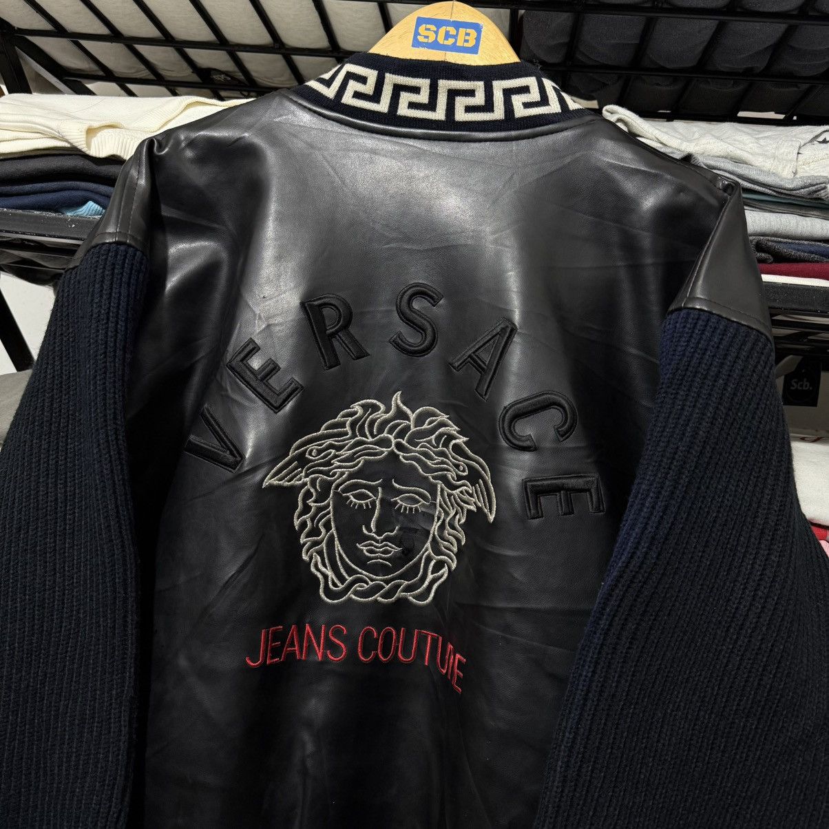 Versace Vintage versace jeans couture leather knit varsity jacket Size US L / EU 52-54 / 3 - 2 Thumbnail