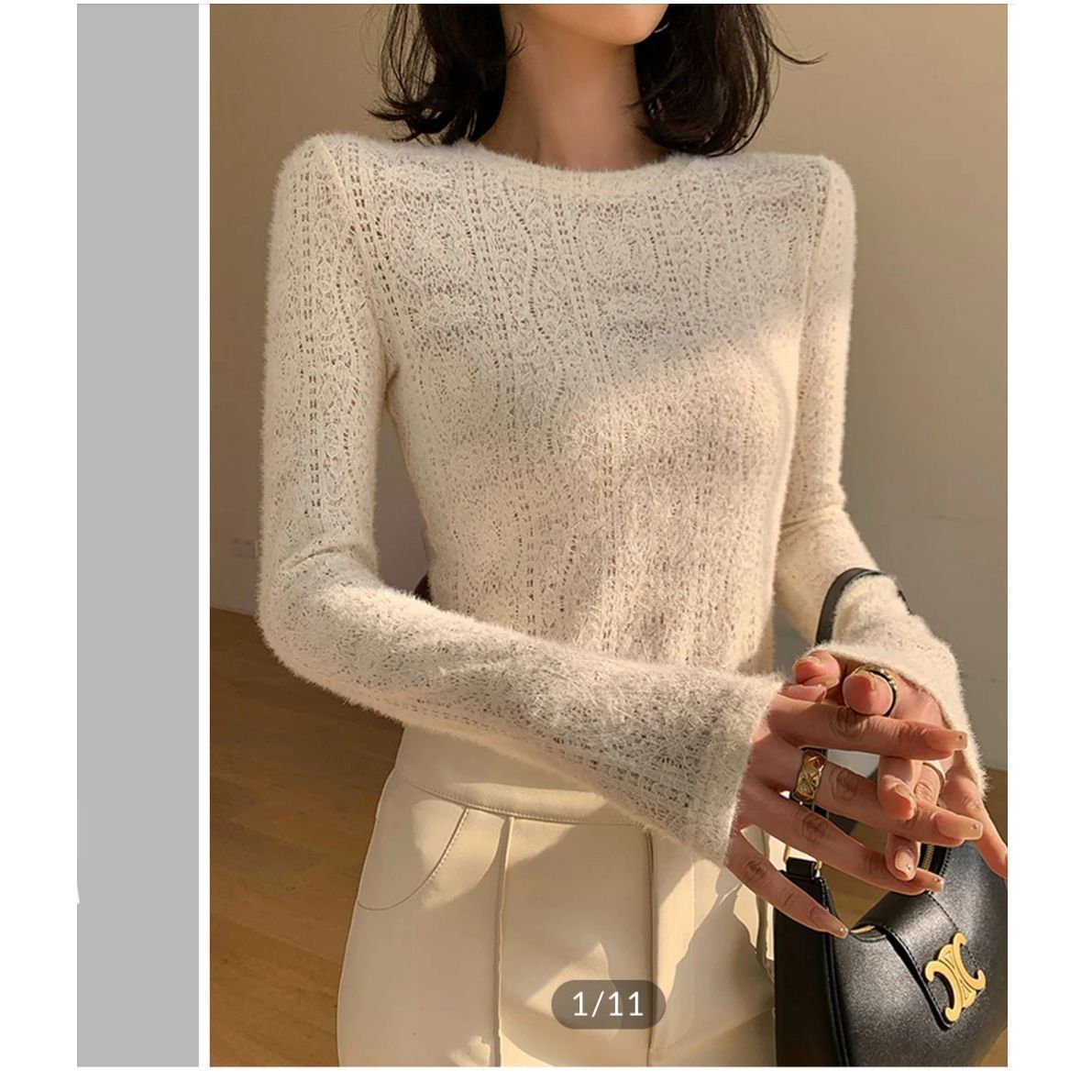 Other NWT Commense Floral Hollow Knit Crew Neck Long Sleeve Top Iv Size L / US 10 / IT 46 - 1 Thumbnail