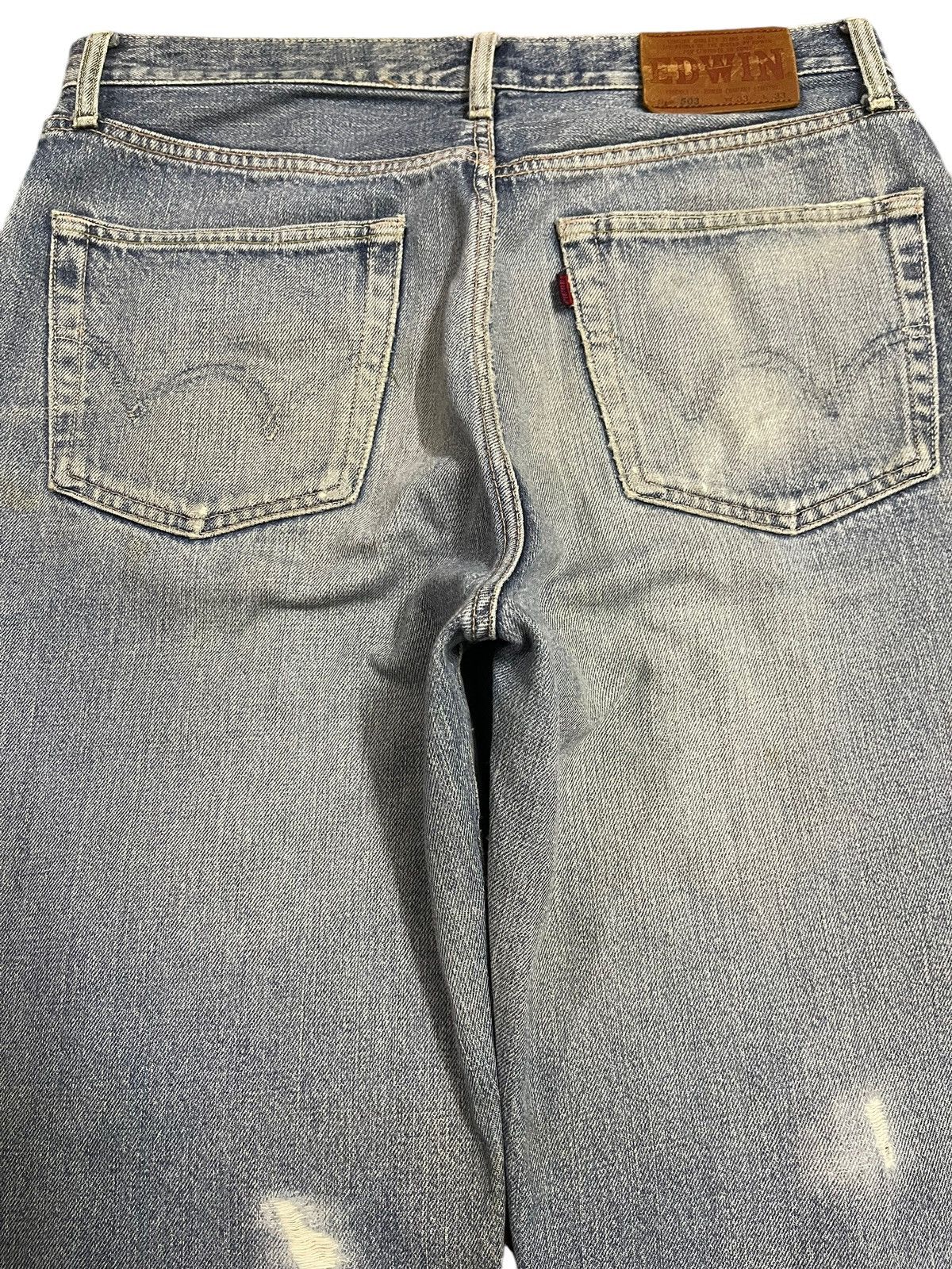 Edwin Vintage Edwin 503 Blue Faded Wash Distressed Loose Jeans Size US 33 - 5 Thumbnail