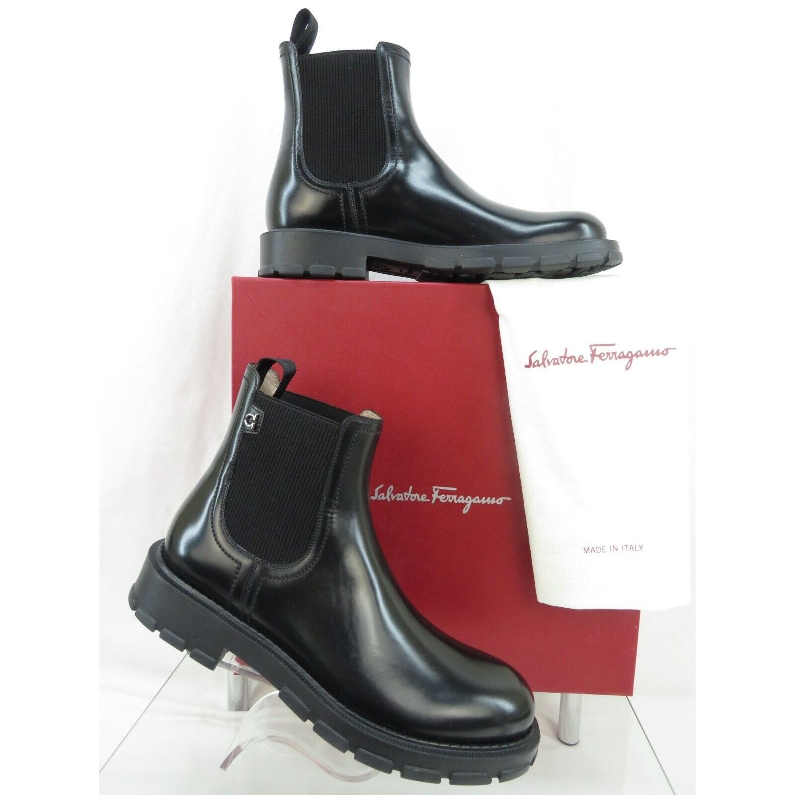 Salvatore Ferragamo IAGO BLACK LEATHER GANCINI PULL CHELSEA ANKLE BOOTS 11 E Size US 11 / EU 44 - 3 Thumbnail