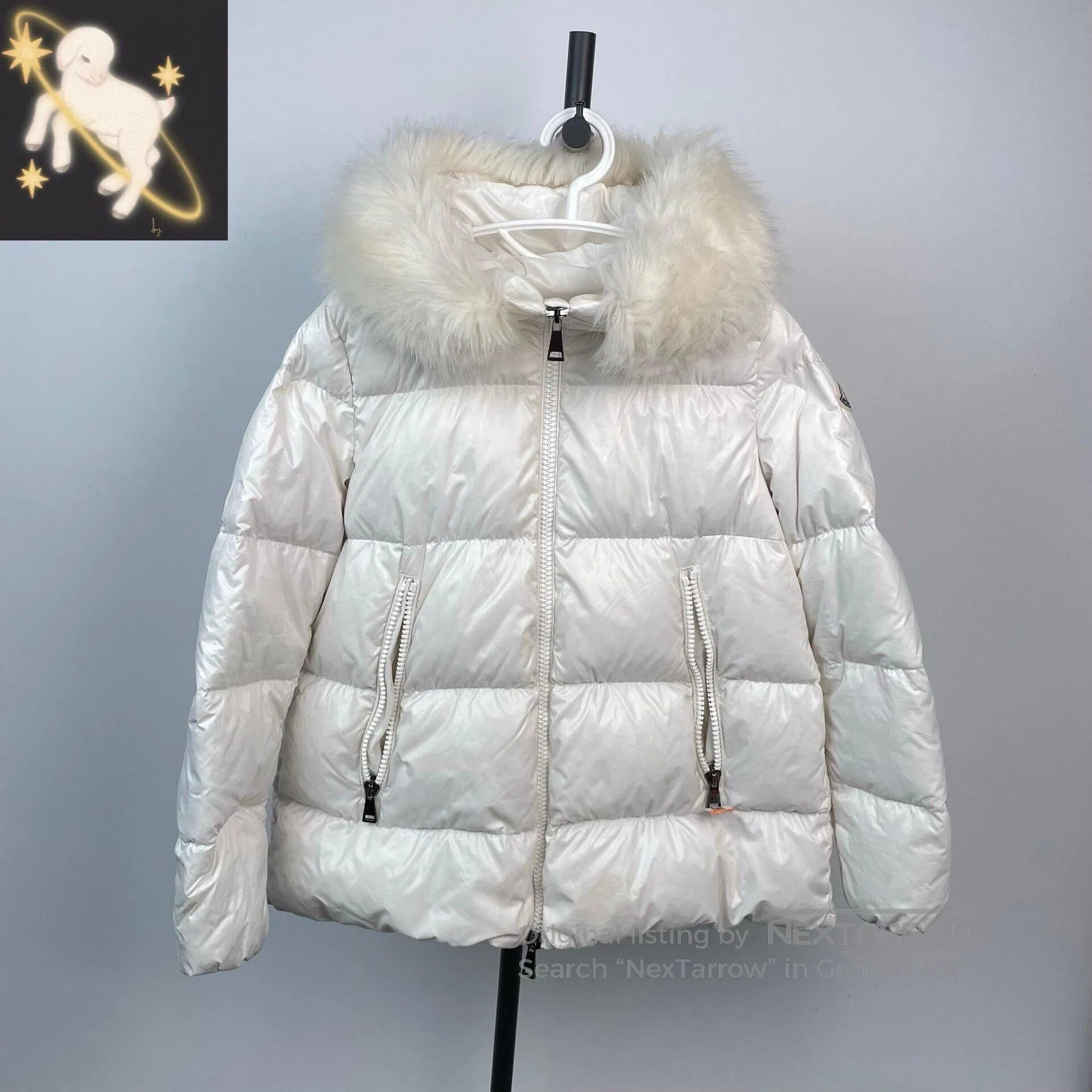 Moncler Moncler Laiche White Fur Collar Down Jacket. Size L / US 10 / IT 46 - 1 Thumbnail