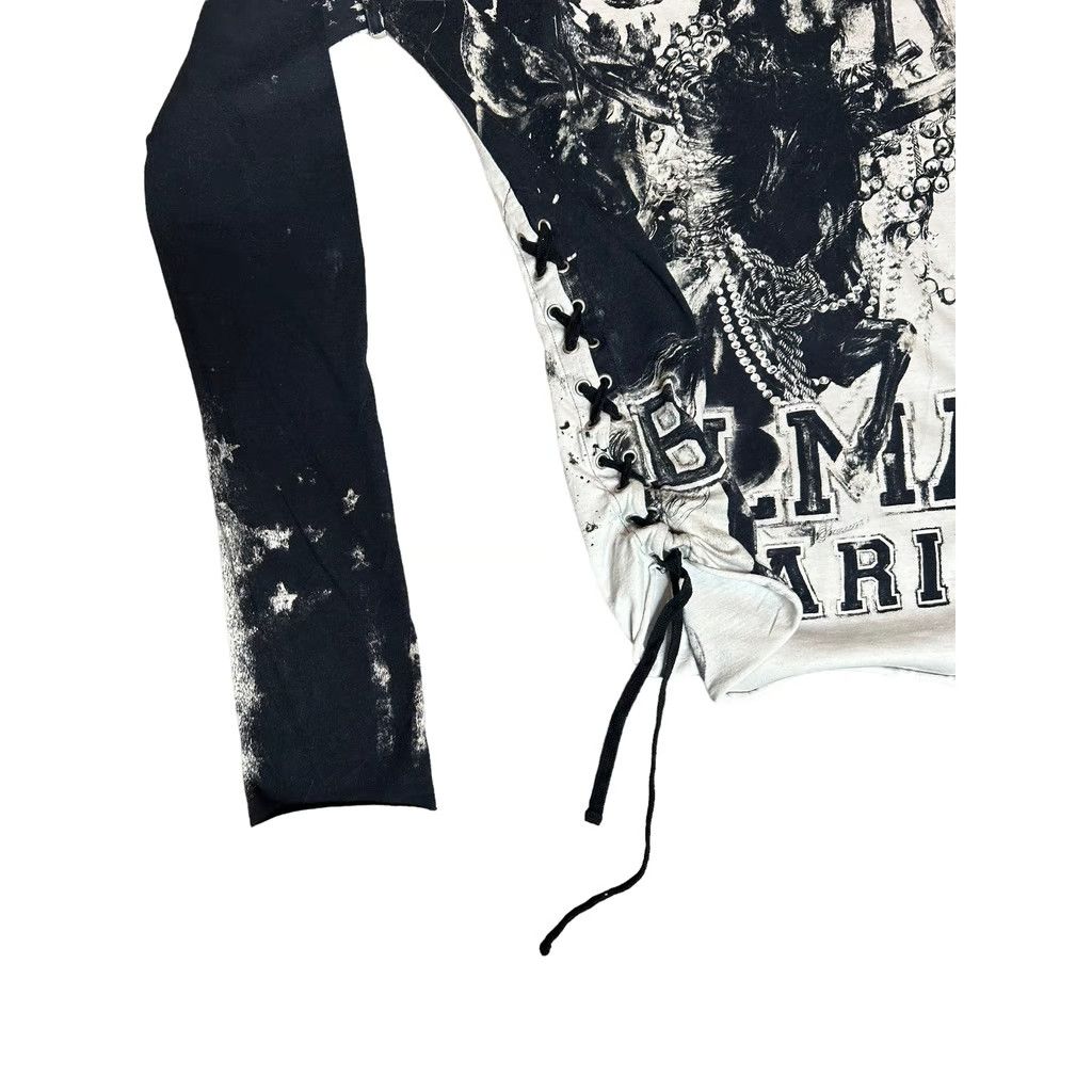 Balmain o1mle0125 Distressed Long Sleeved T-Shirt in Noir & Blanc Size US XS / EU 42 / 0 - 2 Thumbnail