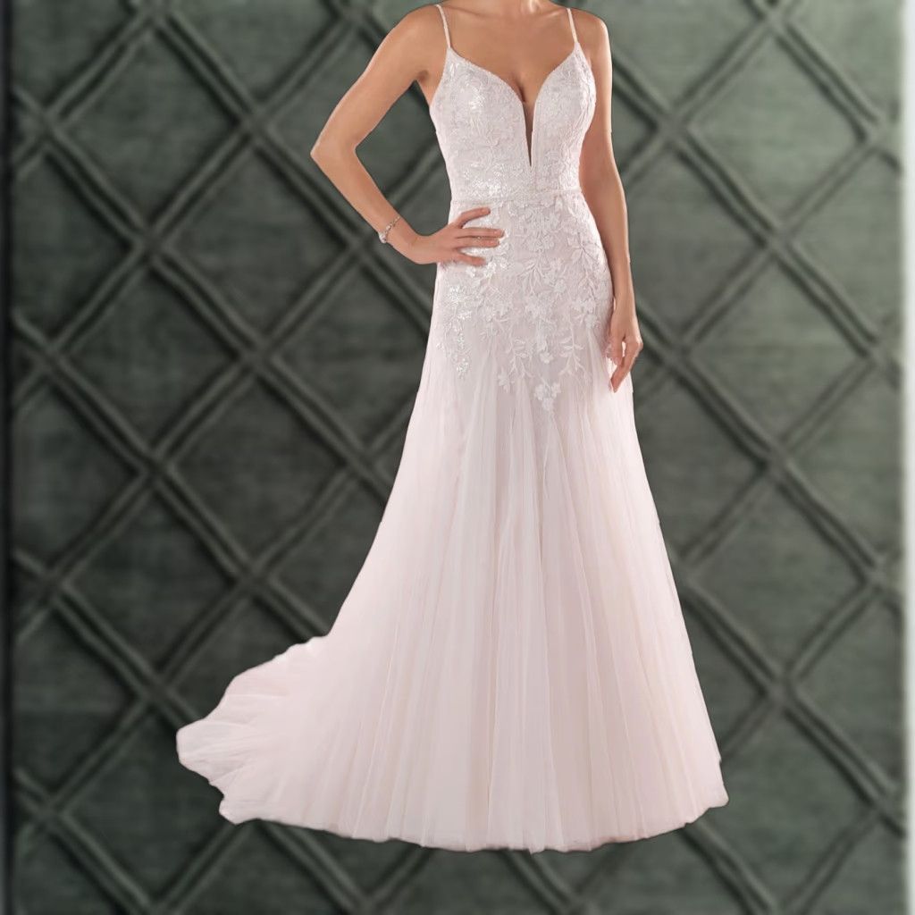 Vintage VINTAGE Stella York 6968 Floral Lace Mermaid Wedding Dress w/ Glitter Tulle 12 (SAMPLE) Size ONE SIZE - 1 Thumbnail
