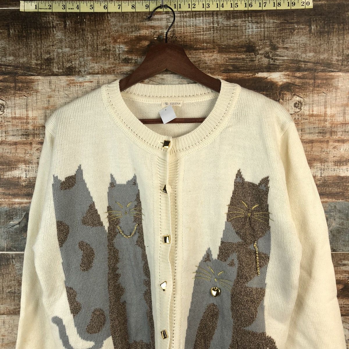 Vintage DL Erina cat Beige Cardigan Knitwear #C727 Size M / US 6-8 / IT 42-44 - 5 Thumbnail