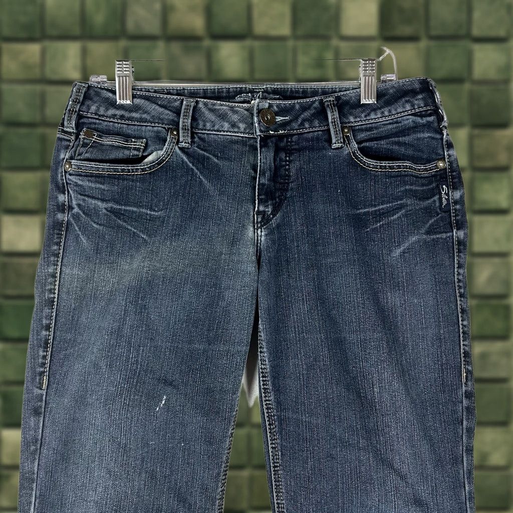 Vintage Silver Aiko Bootcut Jeans Womens 32 Blue Low Rise Embroidered Thick Stitch Hemmed Jeans Size 24" / US 00 / IT 34 - 1 Thumbnail