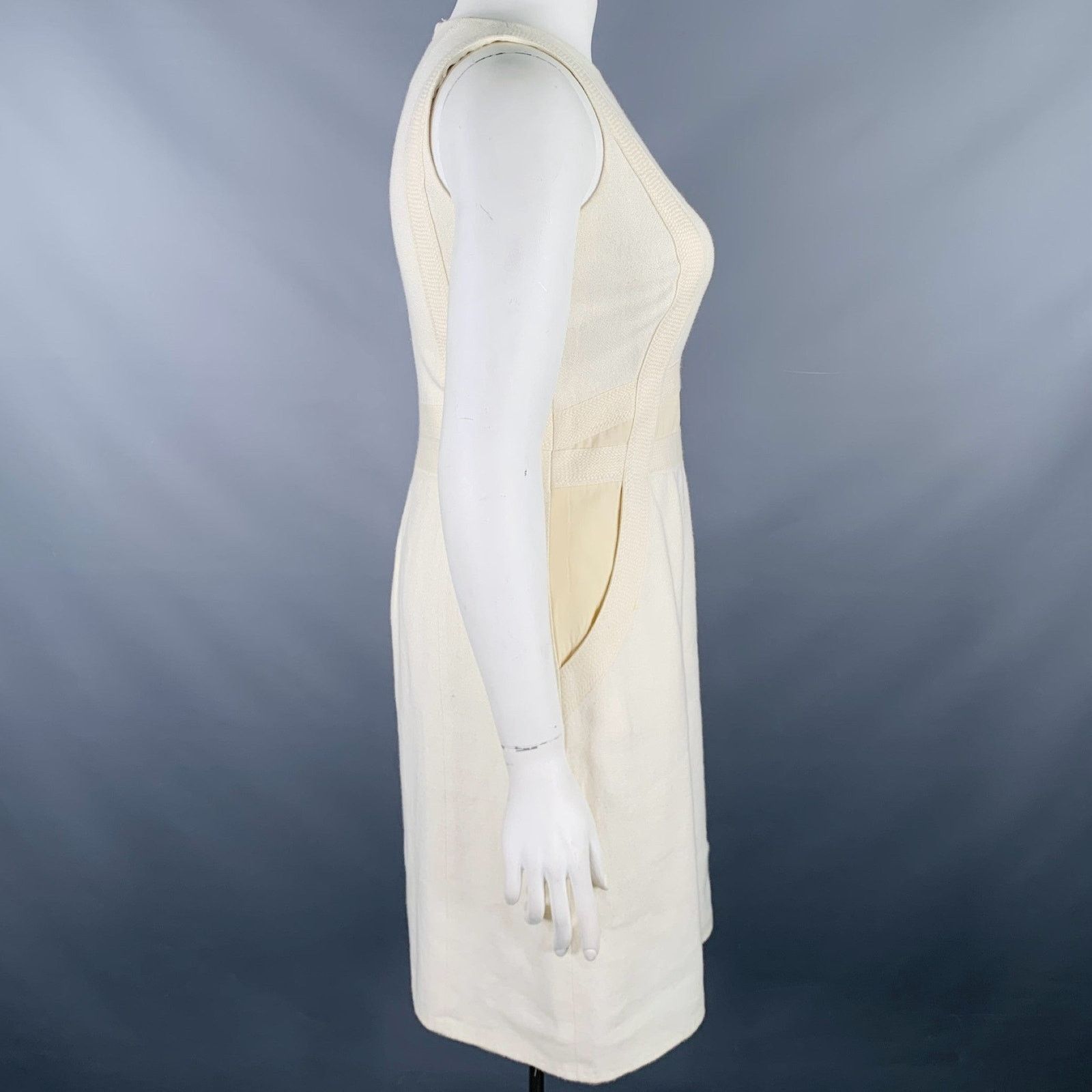 Akris AKRIS Size 10 Cream Cotton Textured Sleeveless Dress Size L / US 10 / IT 46 - 3 Thumbnail