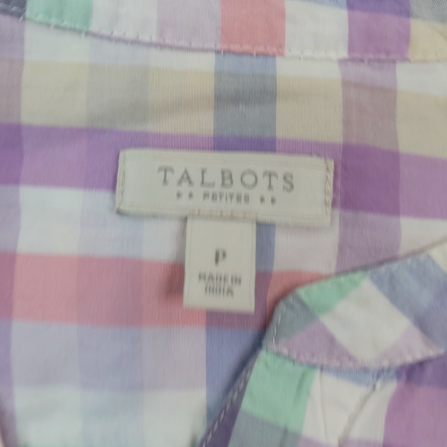 Talbots Talbots Women's Petite Small Plaid Long Sleeve Button Up Blouse Purple White Cotton Size S / US 4 / IT 40 - 5 Thumbnail