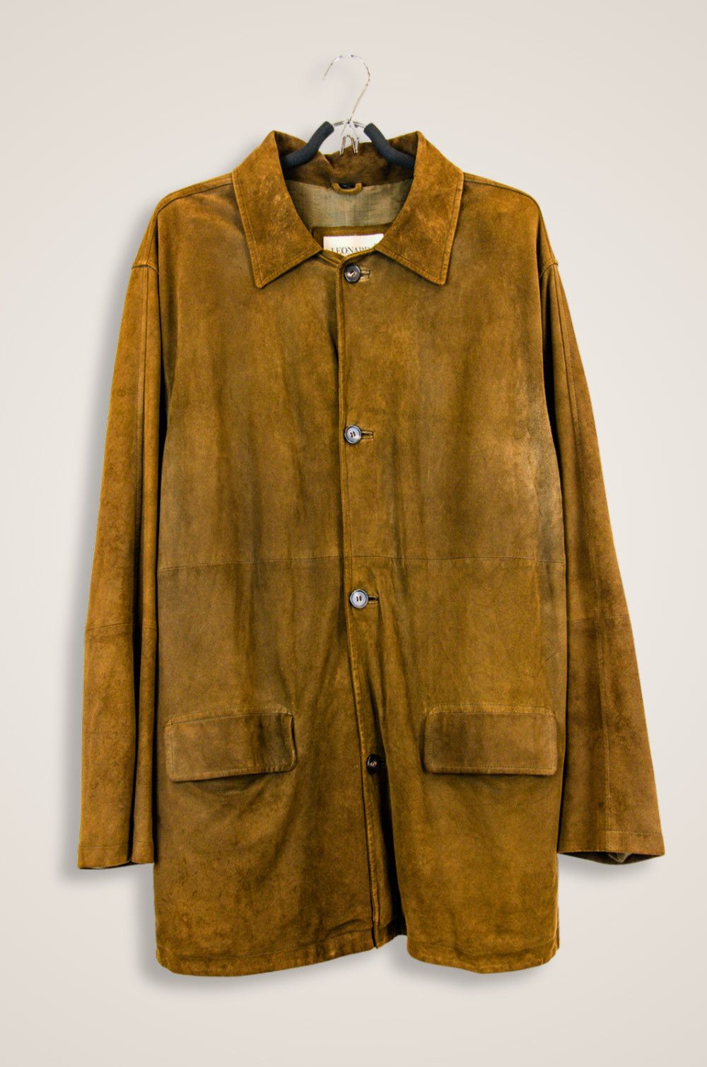 Leonardo Vintage Suede Leather Car Coat Brown EU 52